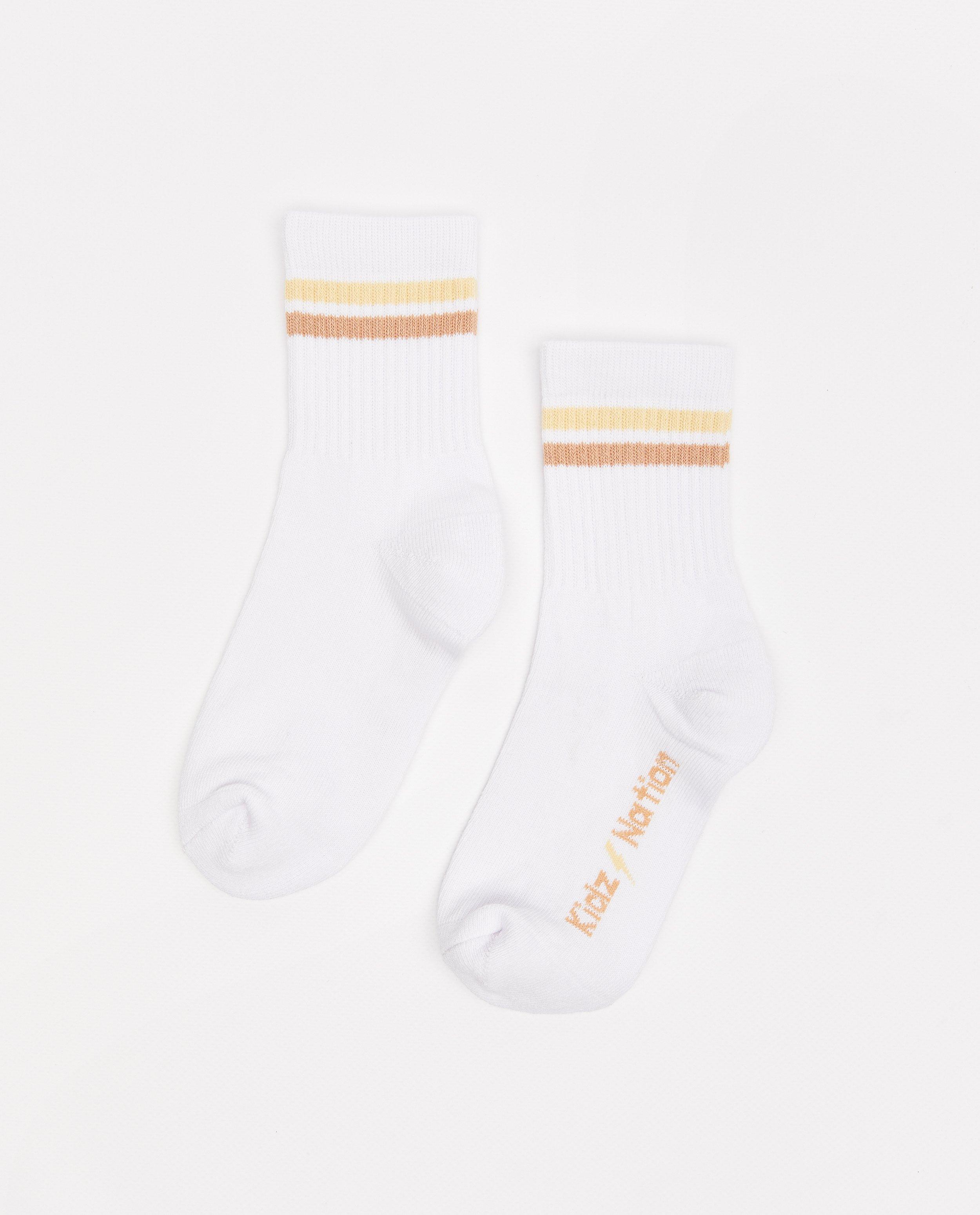 Chaussettes blanches à rayures bleues - null - JBC