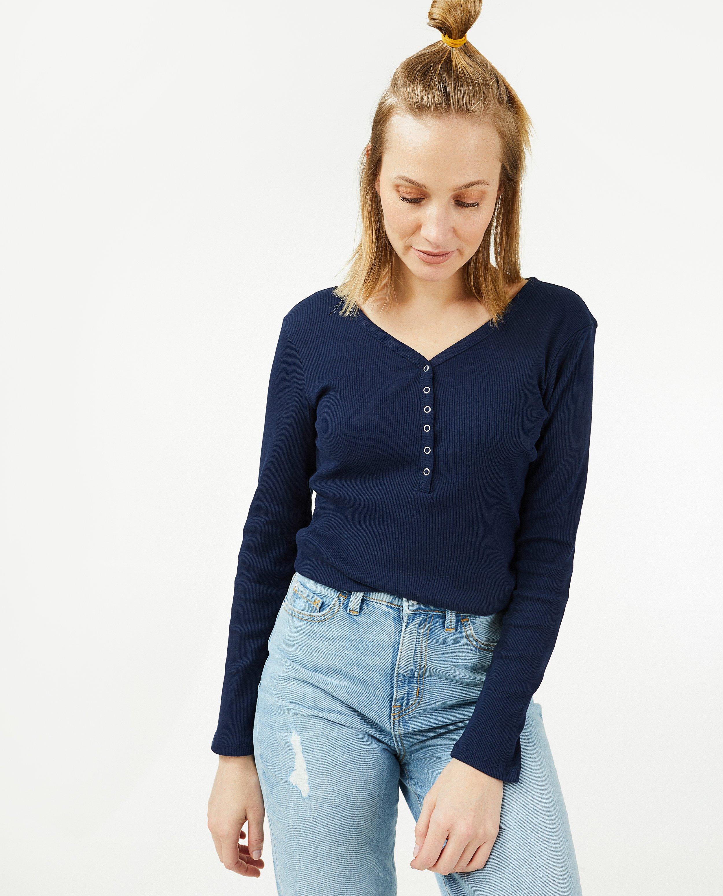 T-shirts - Henley bleu côtelé OVS