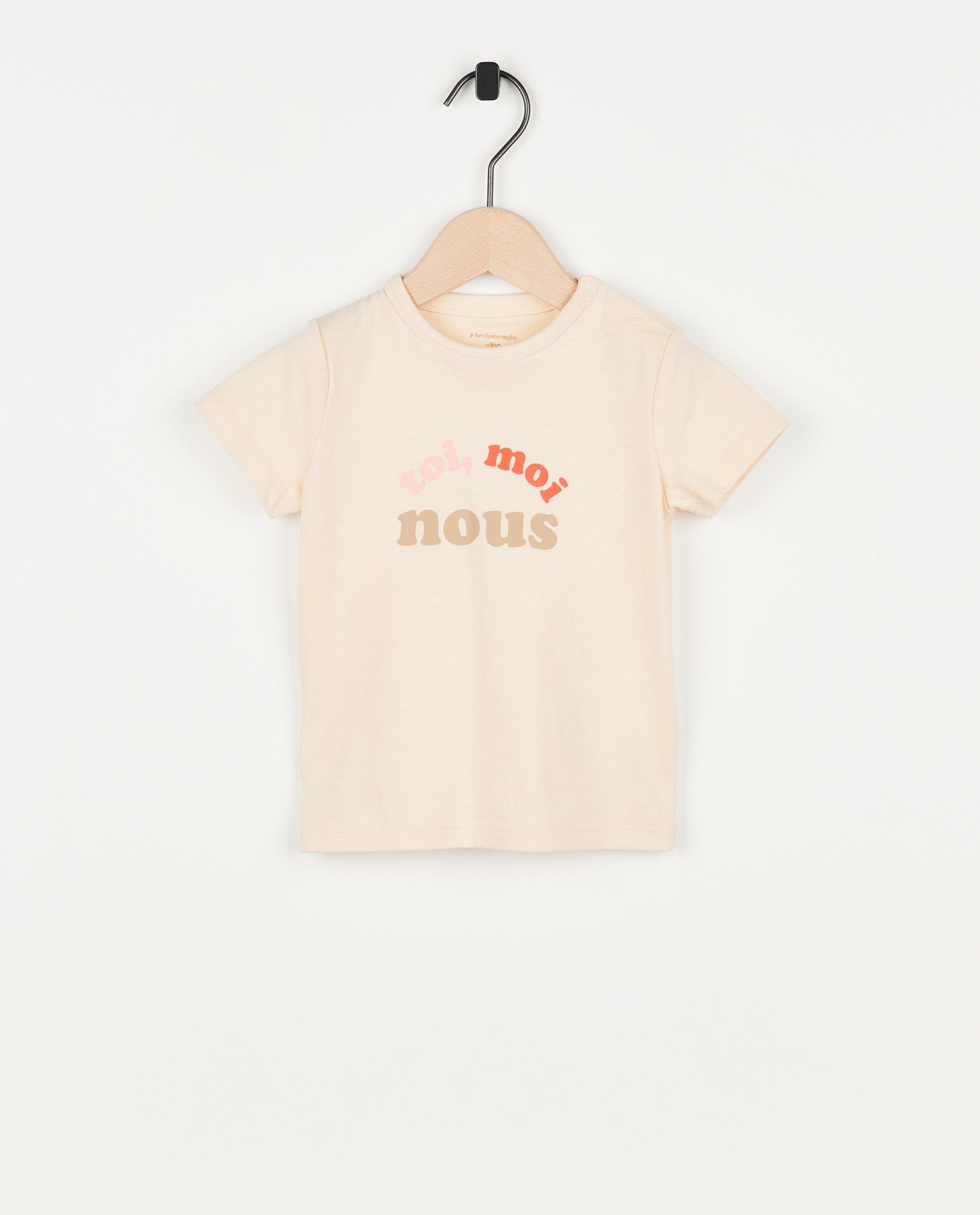 T-shirt beige à inscription - null - Familystories