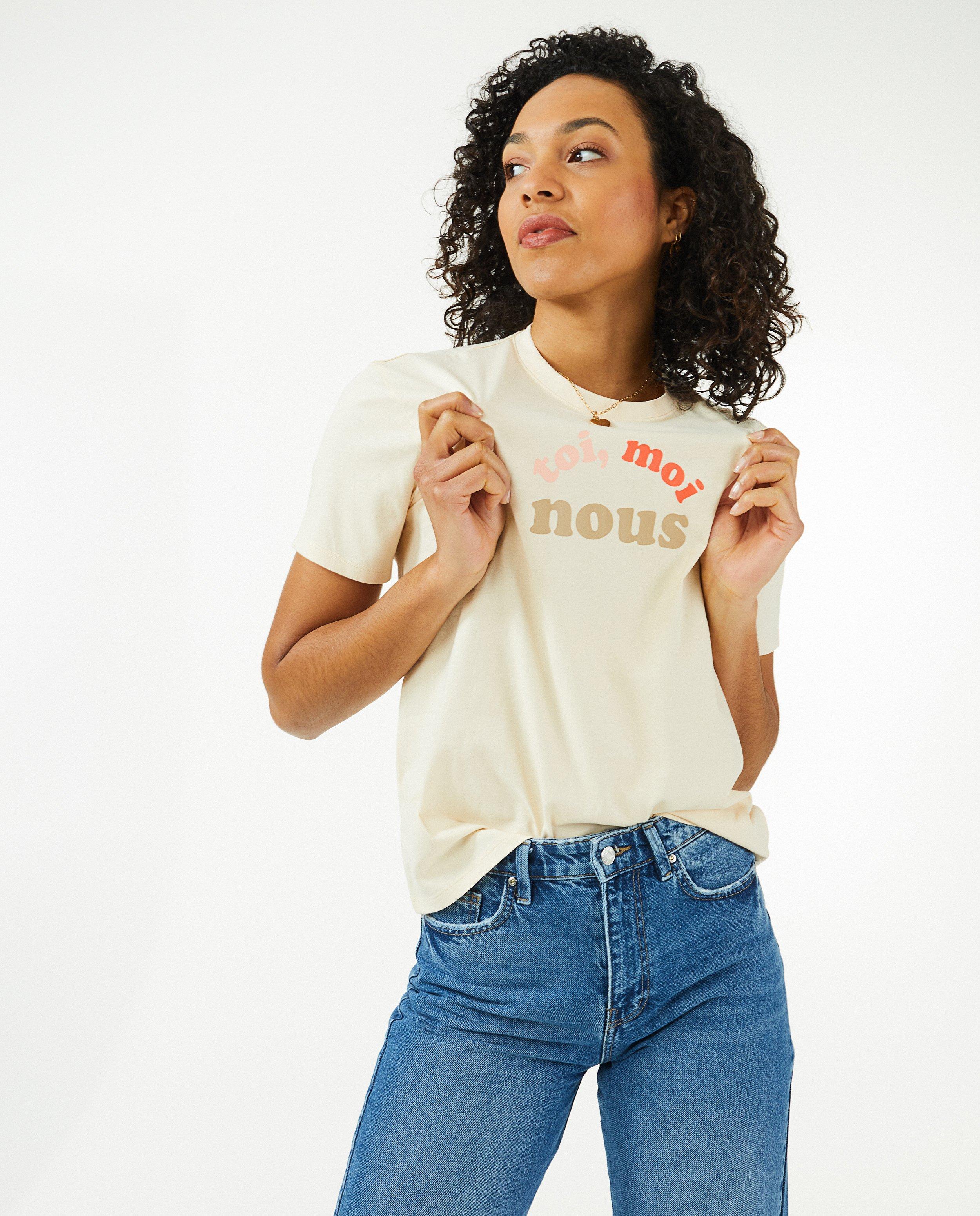 Beige T-shirt met opschrift, dames - Product Detail - wit - afbeelding nummer 2