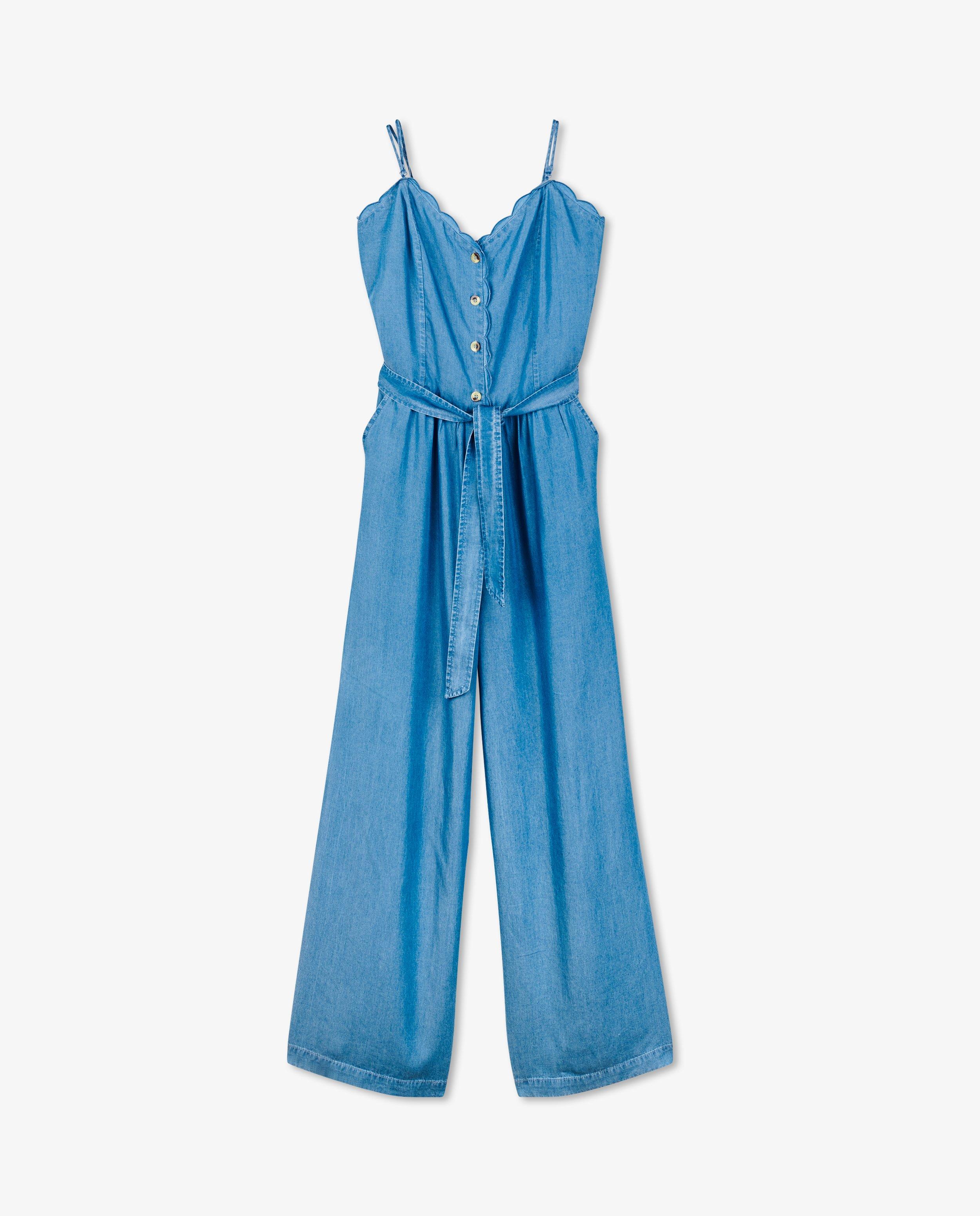 Jumpsuit - Denim jumpsuit met golfboorden
