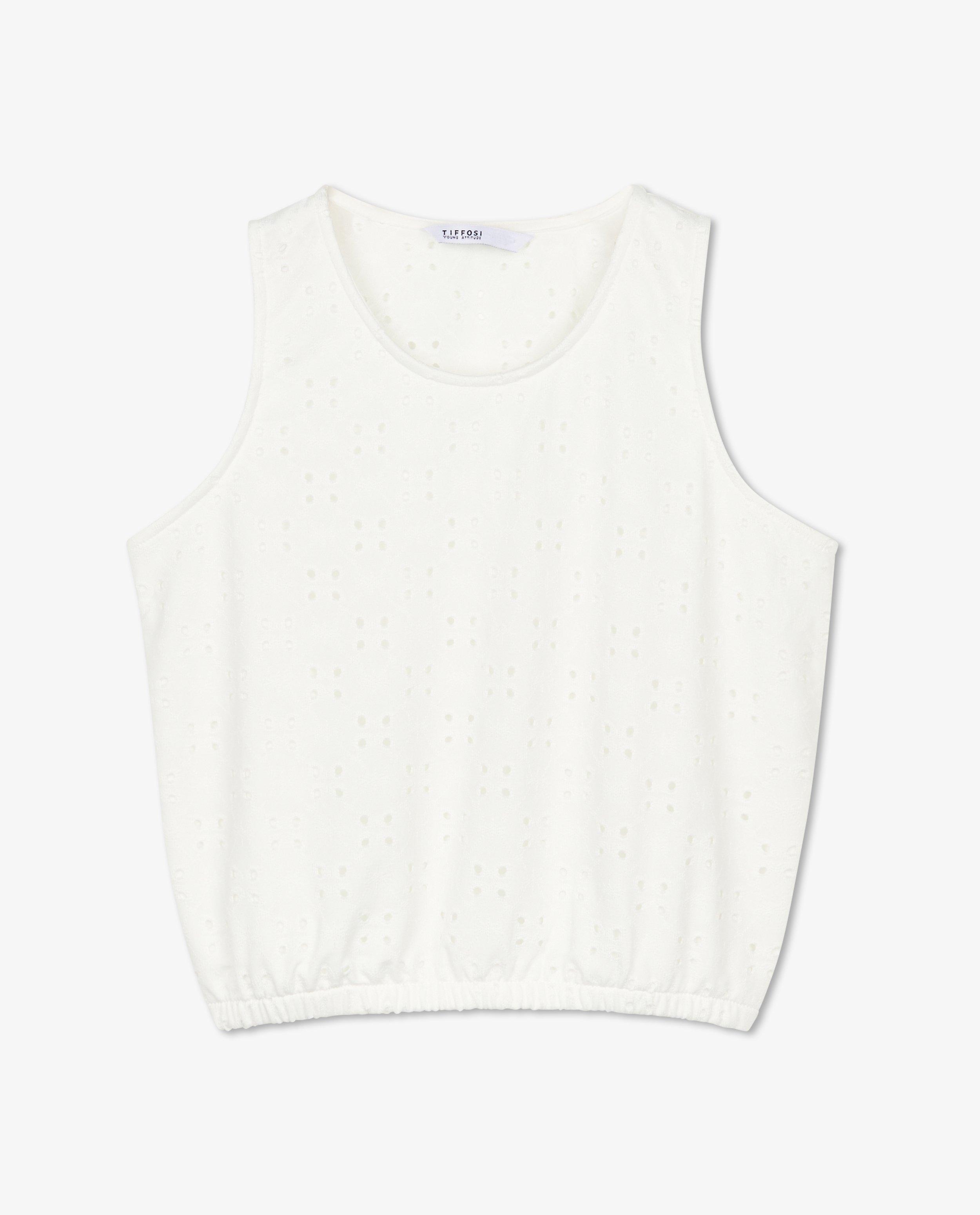 Wit T-shirt met broderie anglaise - null - Tiffosi