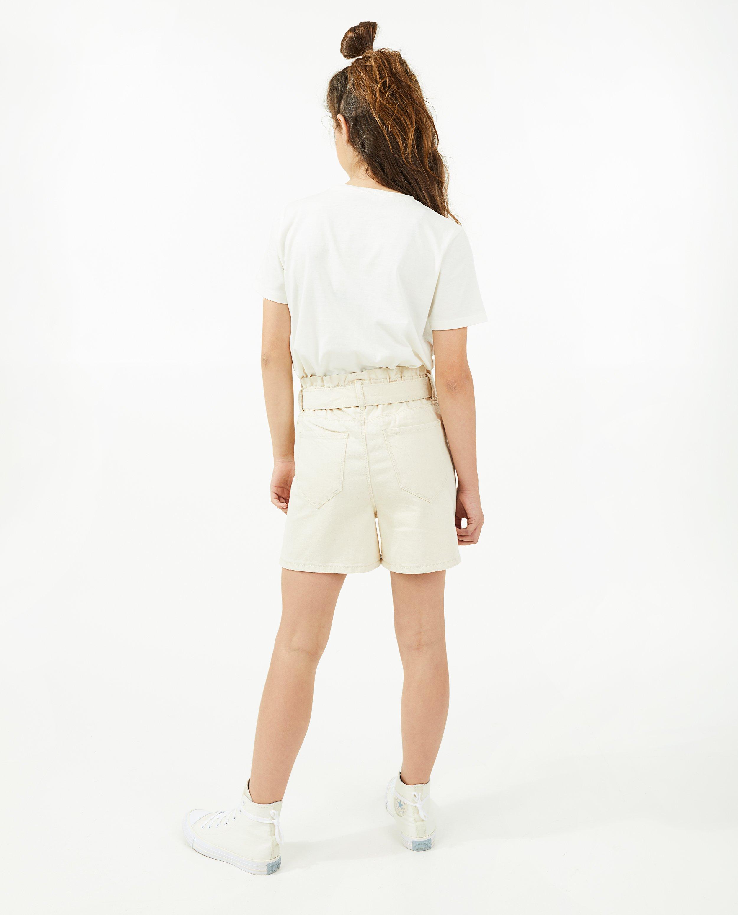 Shorten - Offwhite jeansshort met knooplint