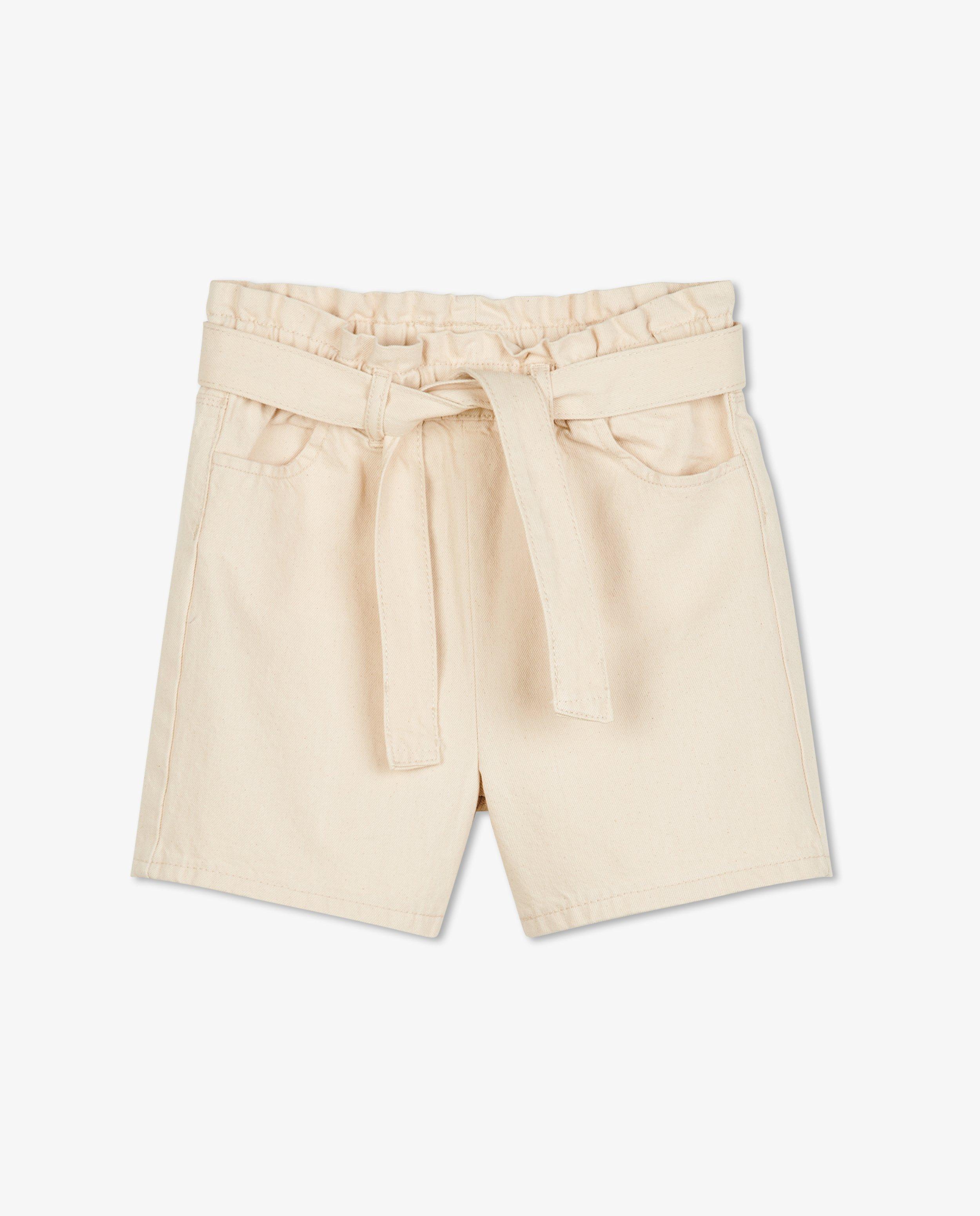 Shorten - Offwhite jeansshort met knooplint