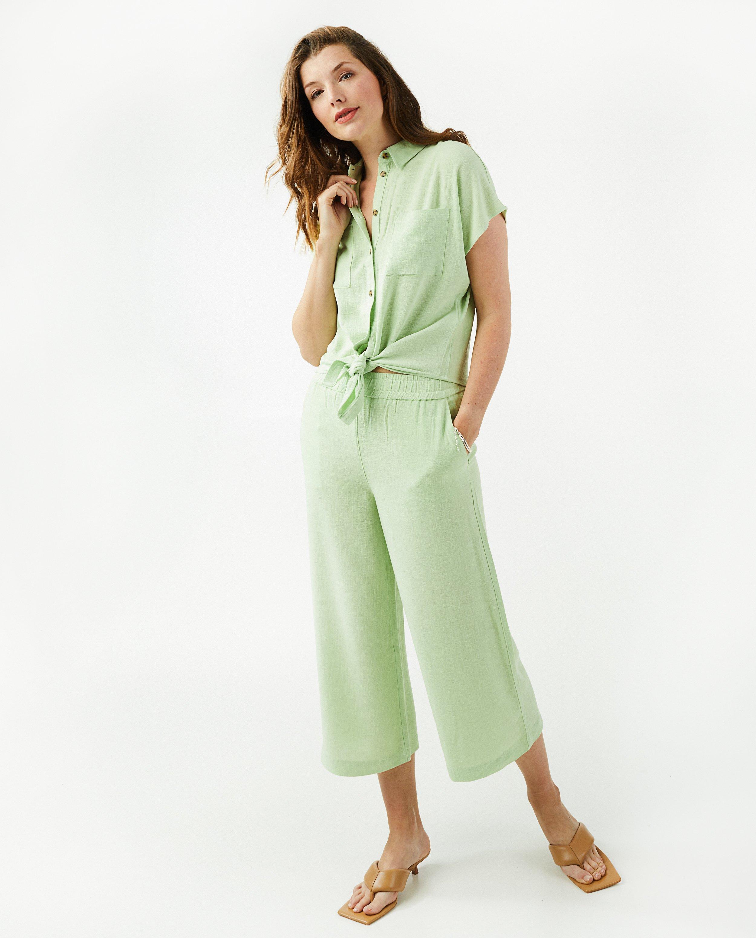 Groene broek met elastische band - null - Pieces