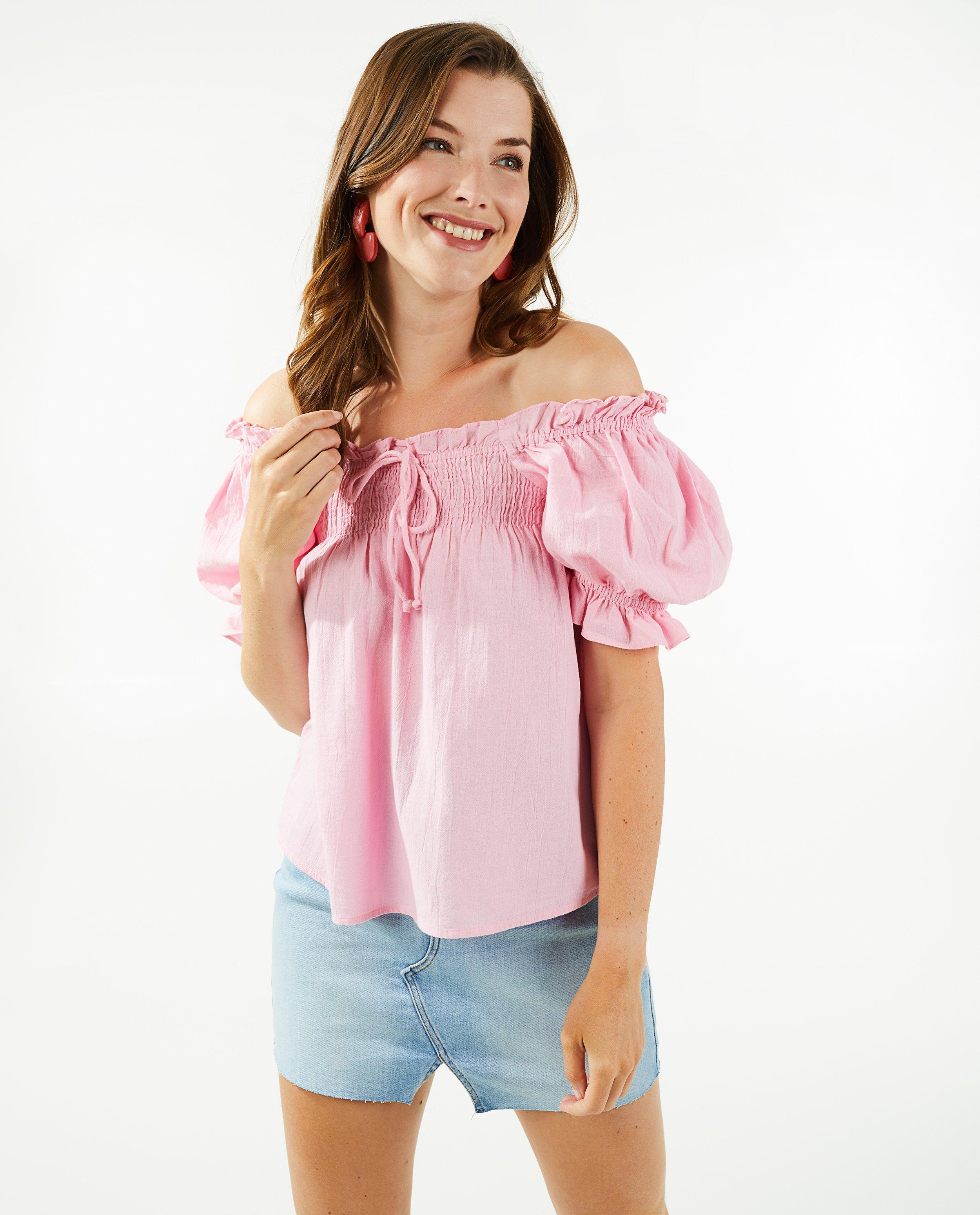 T-shirts - Top rose avec des ruches