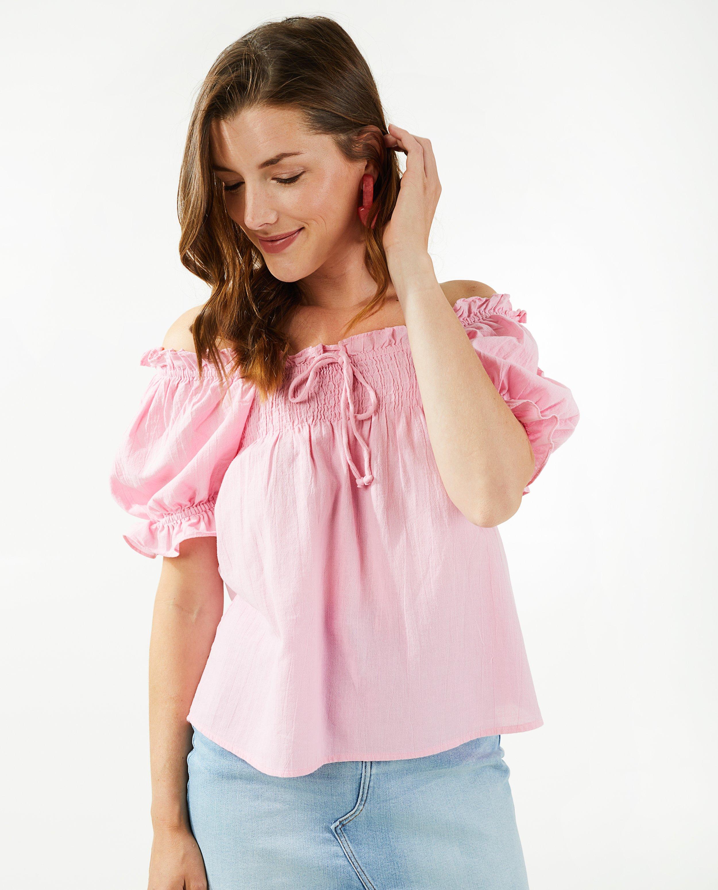 T-shirts - Top rose avec des ruches