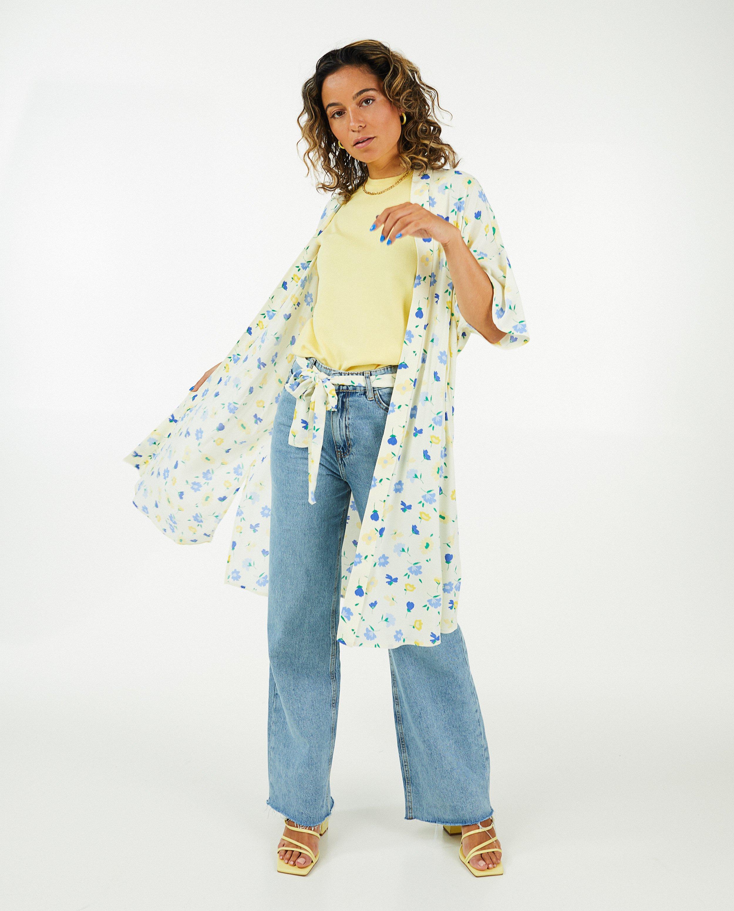 Ecru kimono met bloemenprint - null - Sora