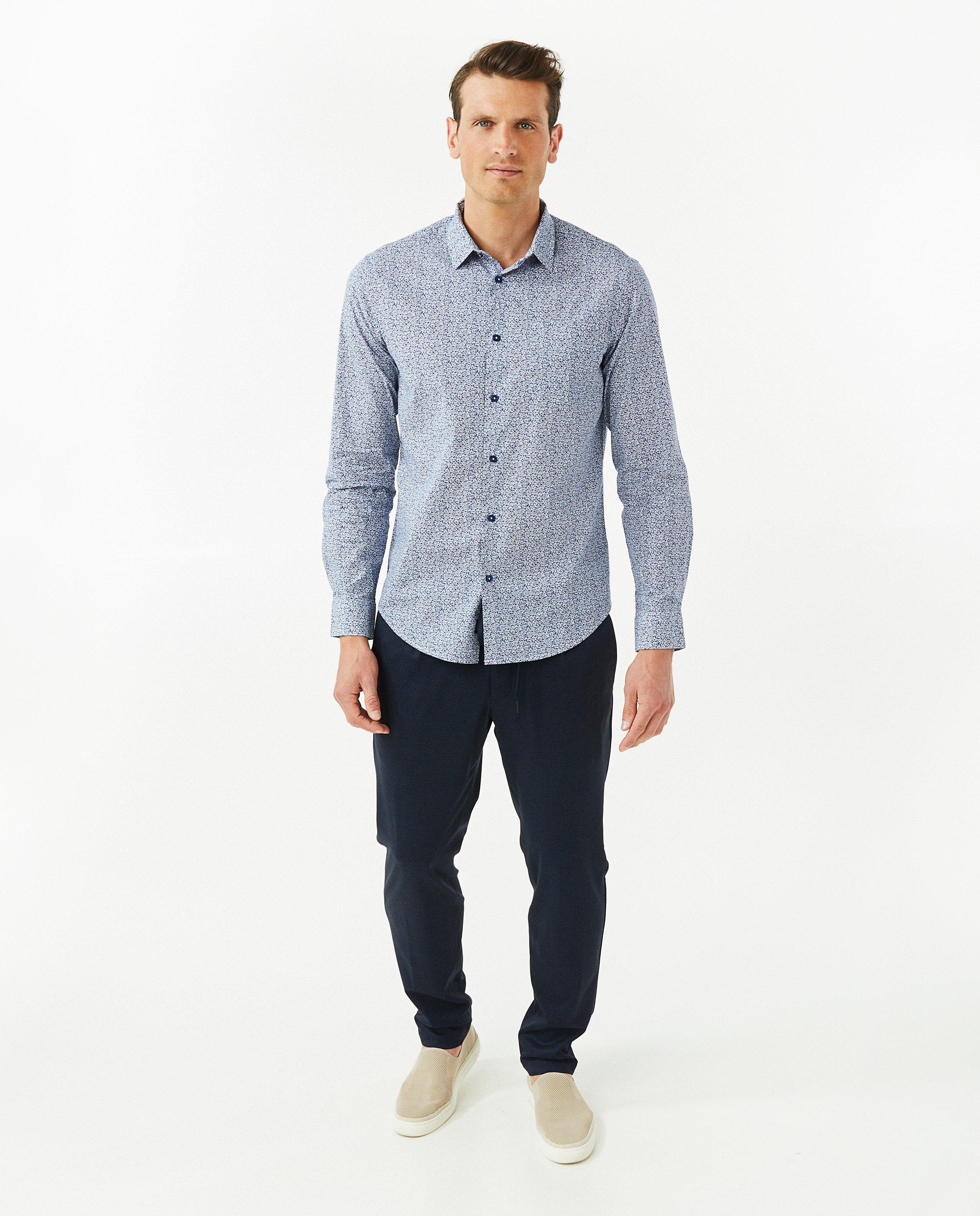 Hemden - Blauw hemd met bloemenprint