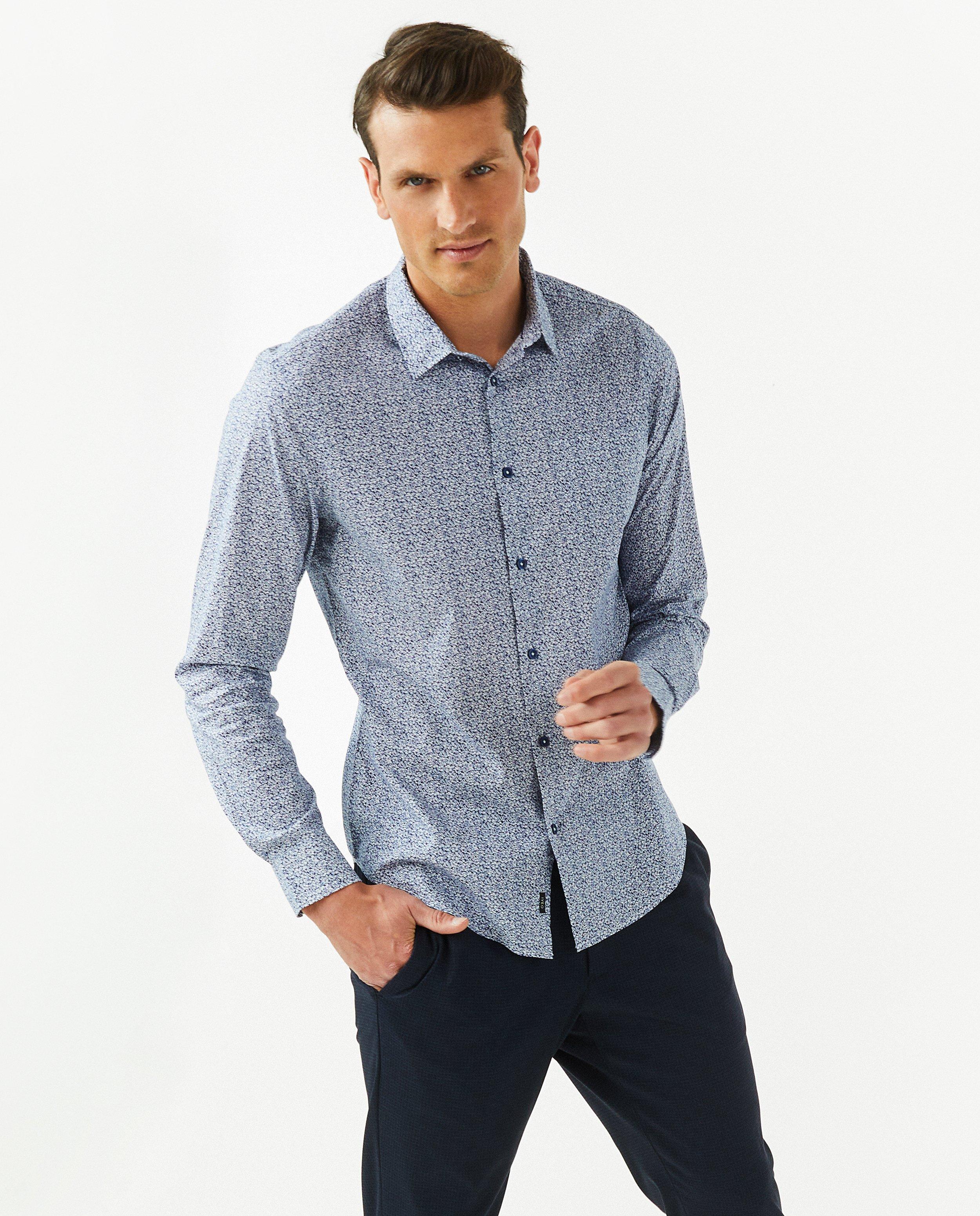Hemden - Blauw hemd met bloemenprint
