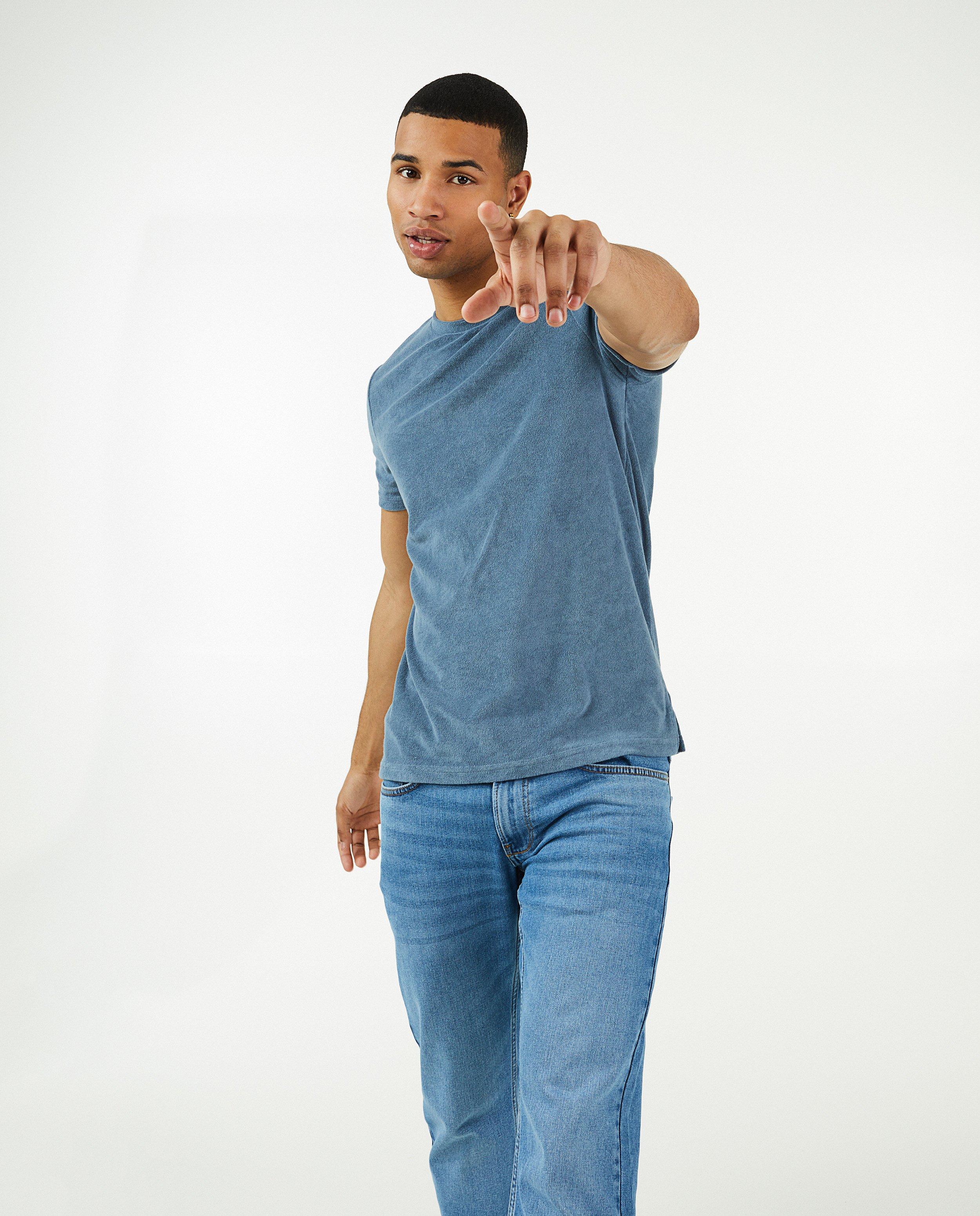T-shirts - Blauw T-shirt van badstof, heren
