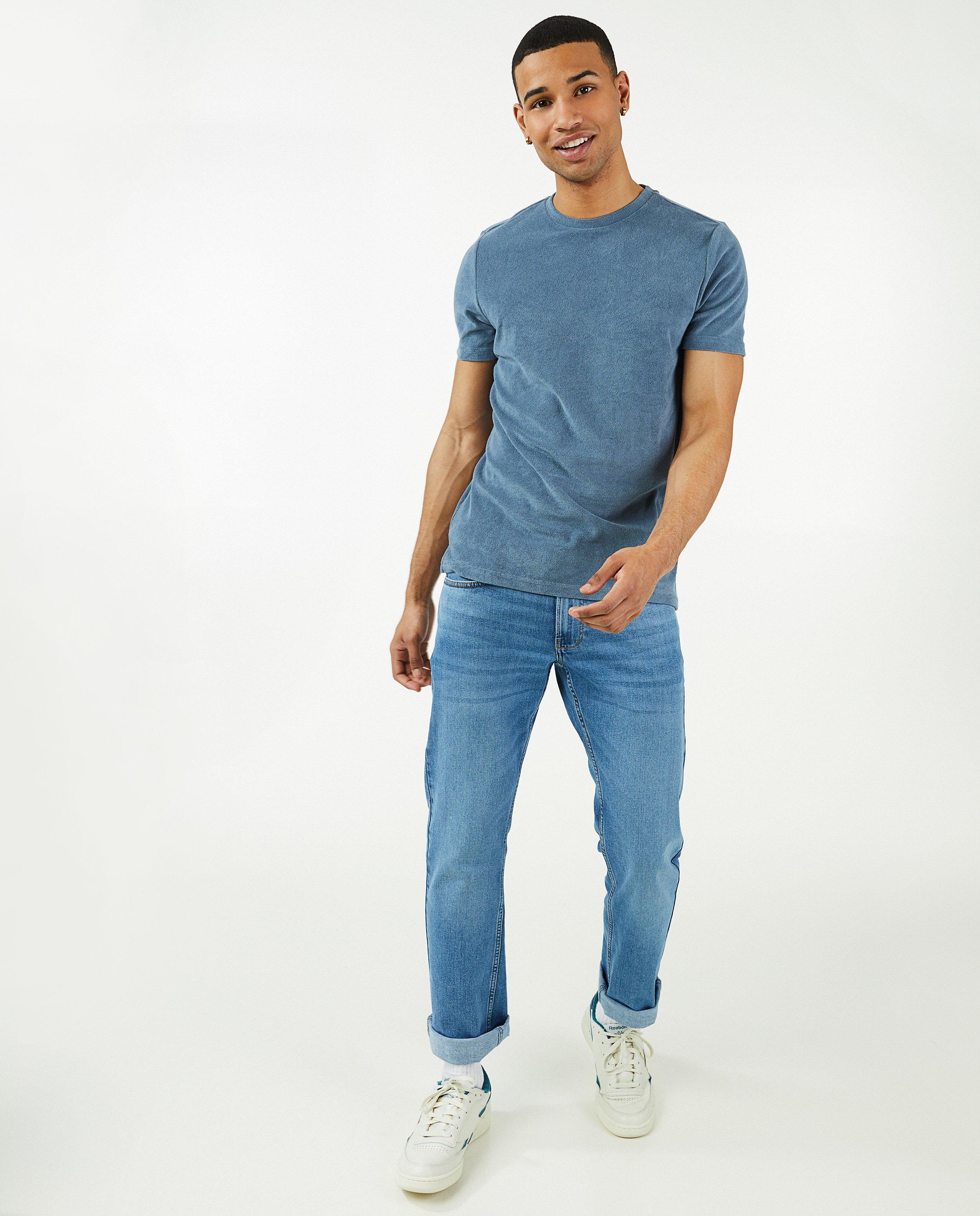 T-shirts - Blauw T-shirt van badstof, heren