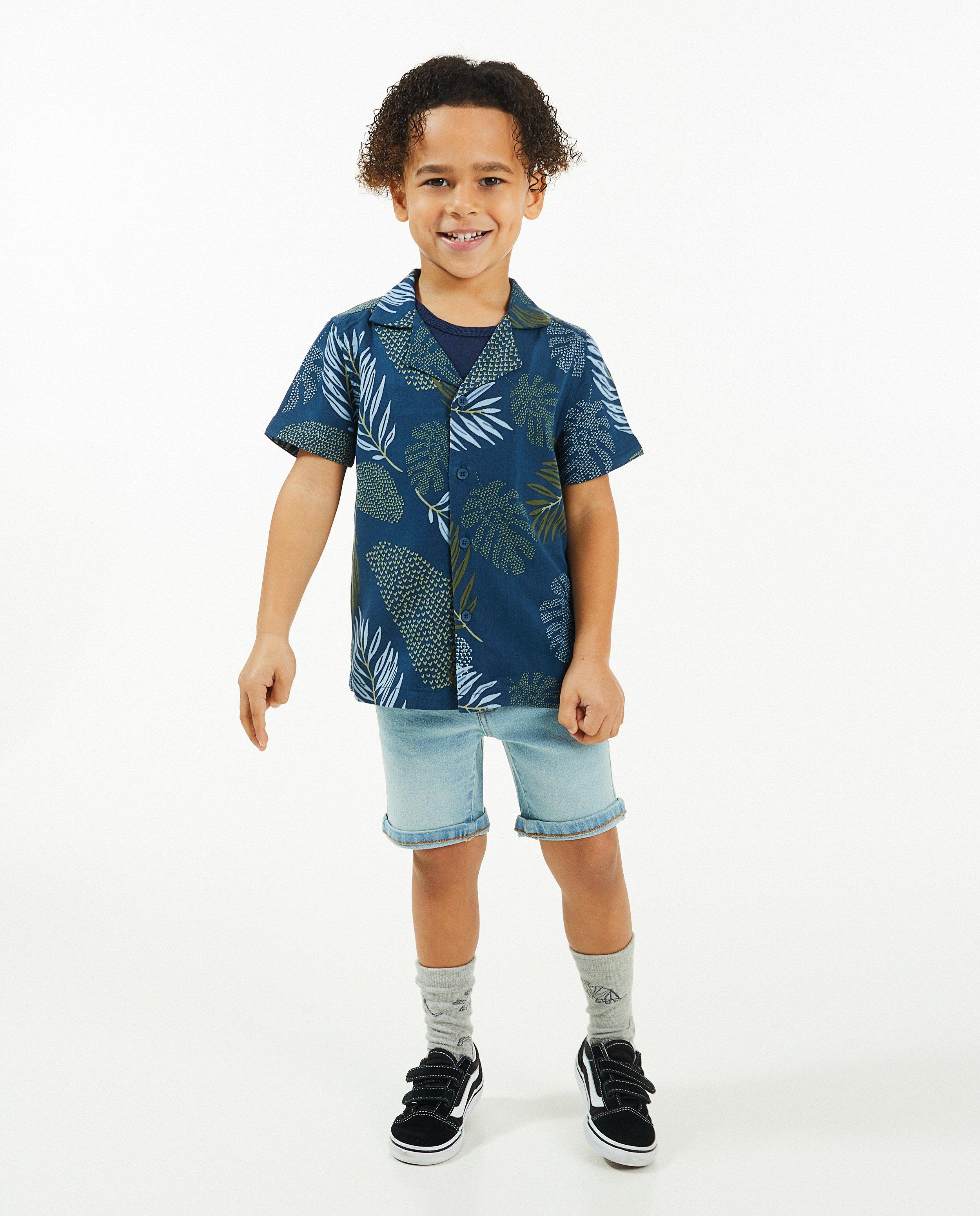 Donkerblauw hemd met print, 2-7 jaar - null - Familystories