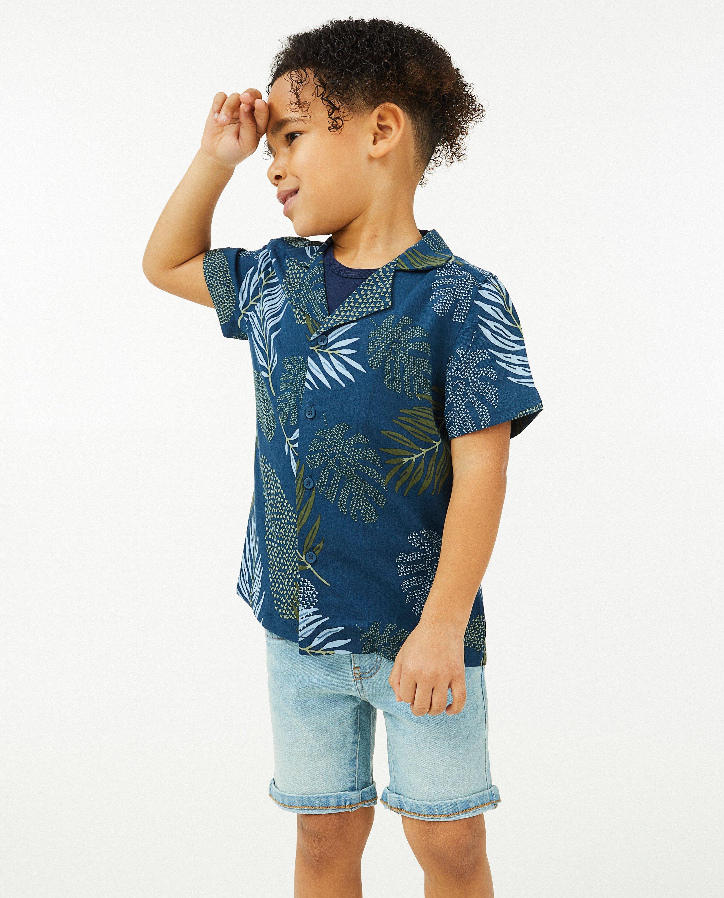Hemden - Donkerblauw hemd met print, 2-7 jaar