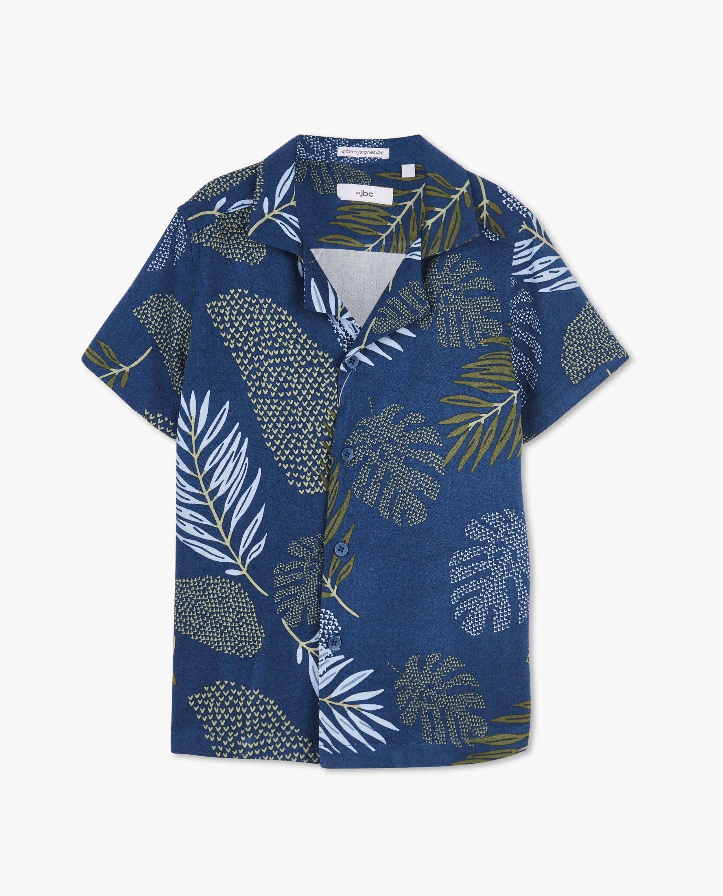 Hemden - Donkerblauw hemd met print, 2-7 jaar
