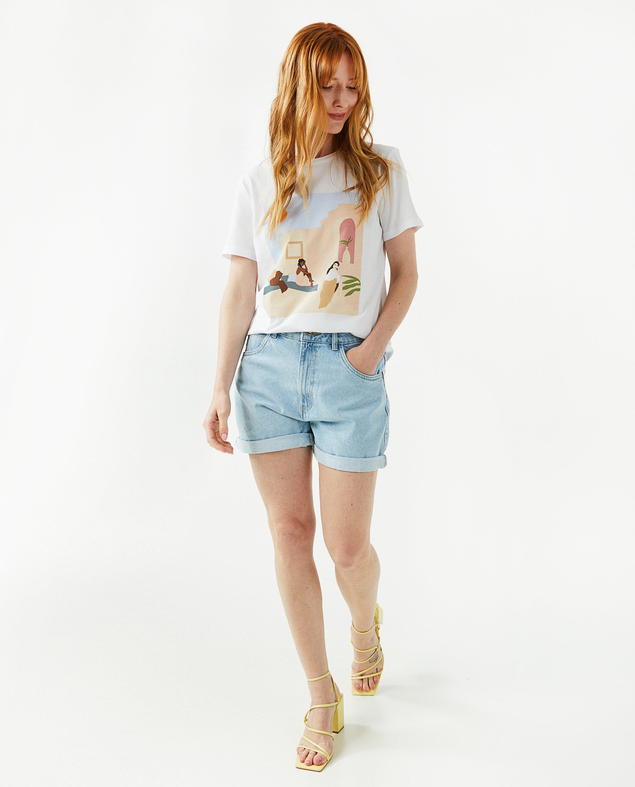 Lichtblauwe bermuda met mom fit - null - OVS