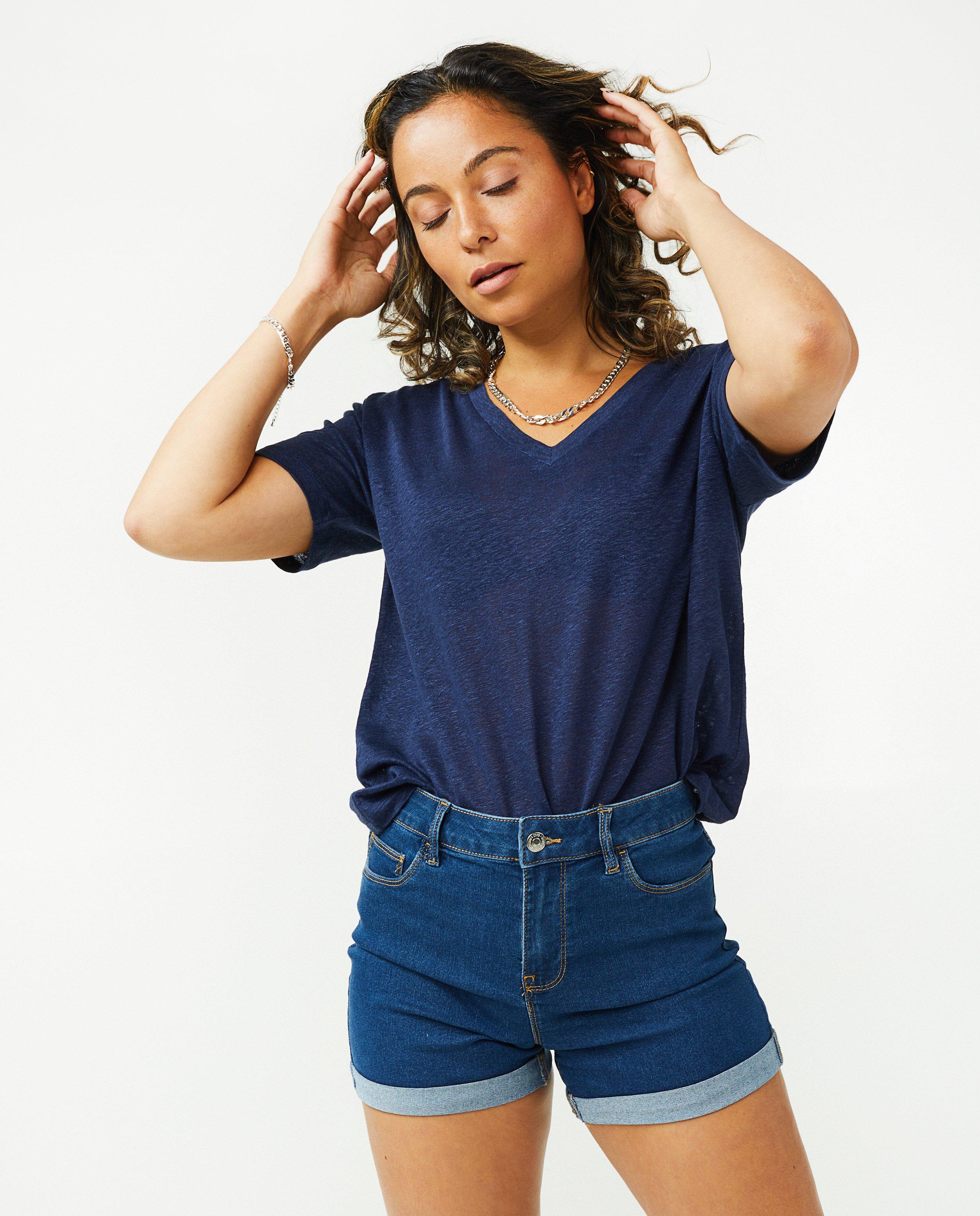 Oranjebruin T-shirt met v-hals - null - OVS