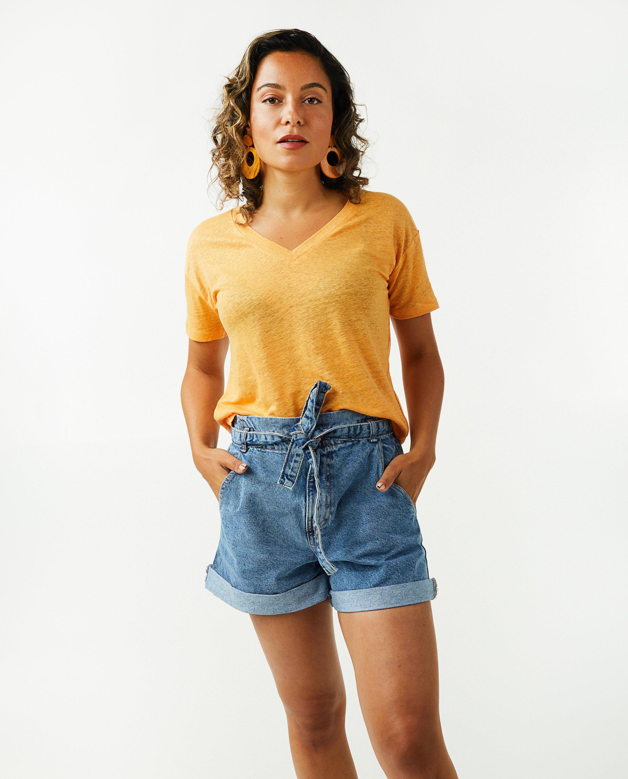 Oranjebruin T-shirt met v-hals - null - OVS