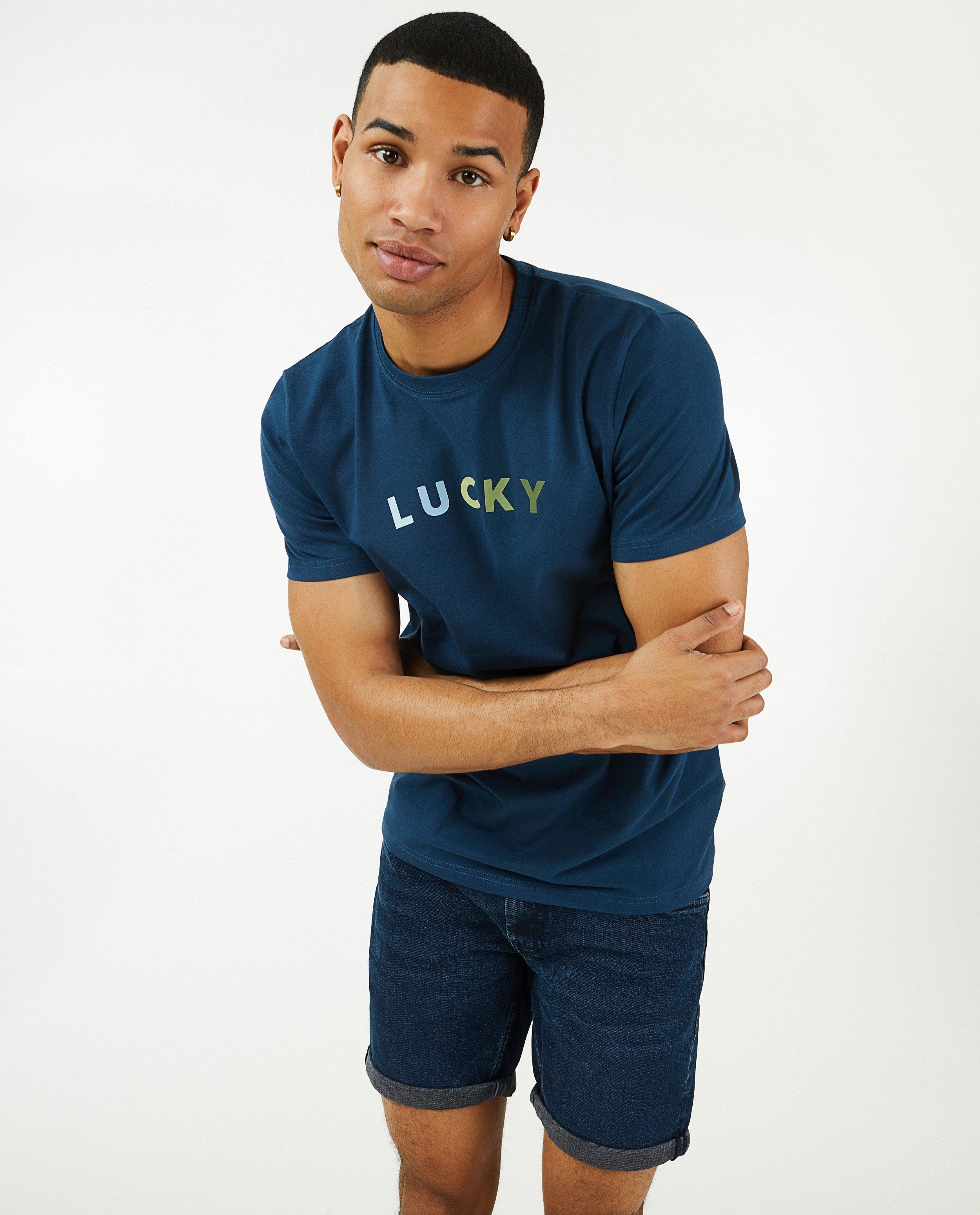 T-shirts - T-shirt bleu foncé à inscription, hommes