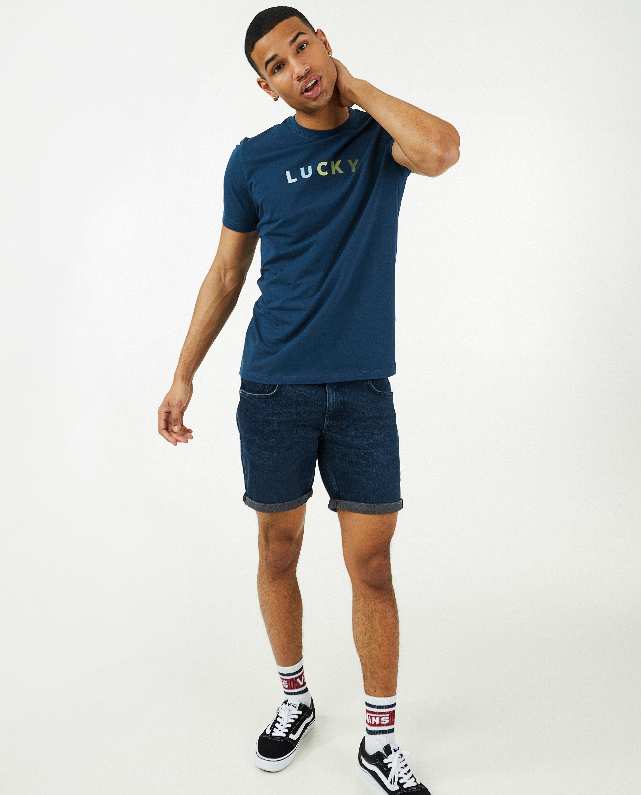 T-shirts - T-shirt bleu foncé à inscription, hommes