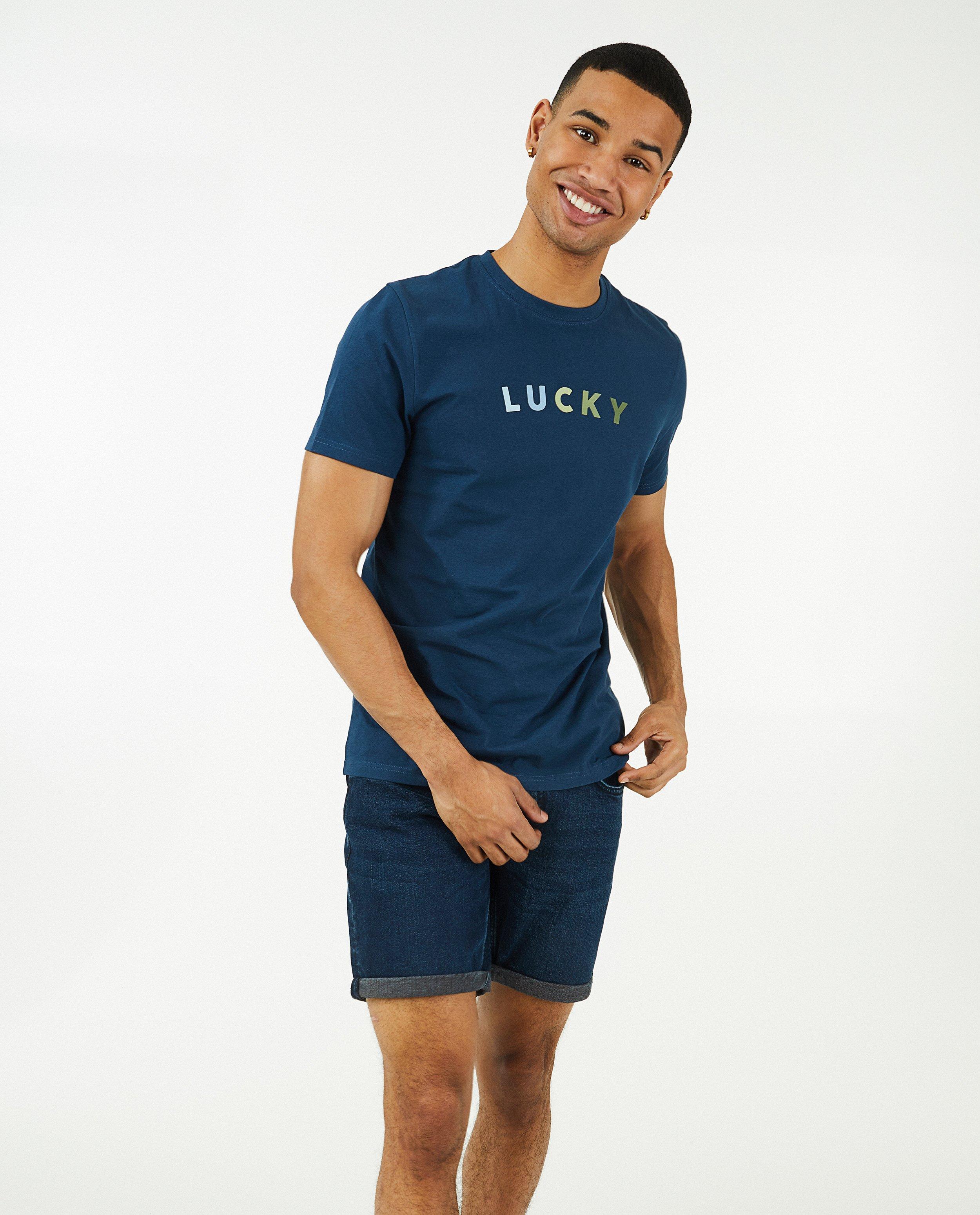 T-shirts - T-shirt bleu foncé à inscription, hommes