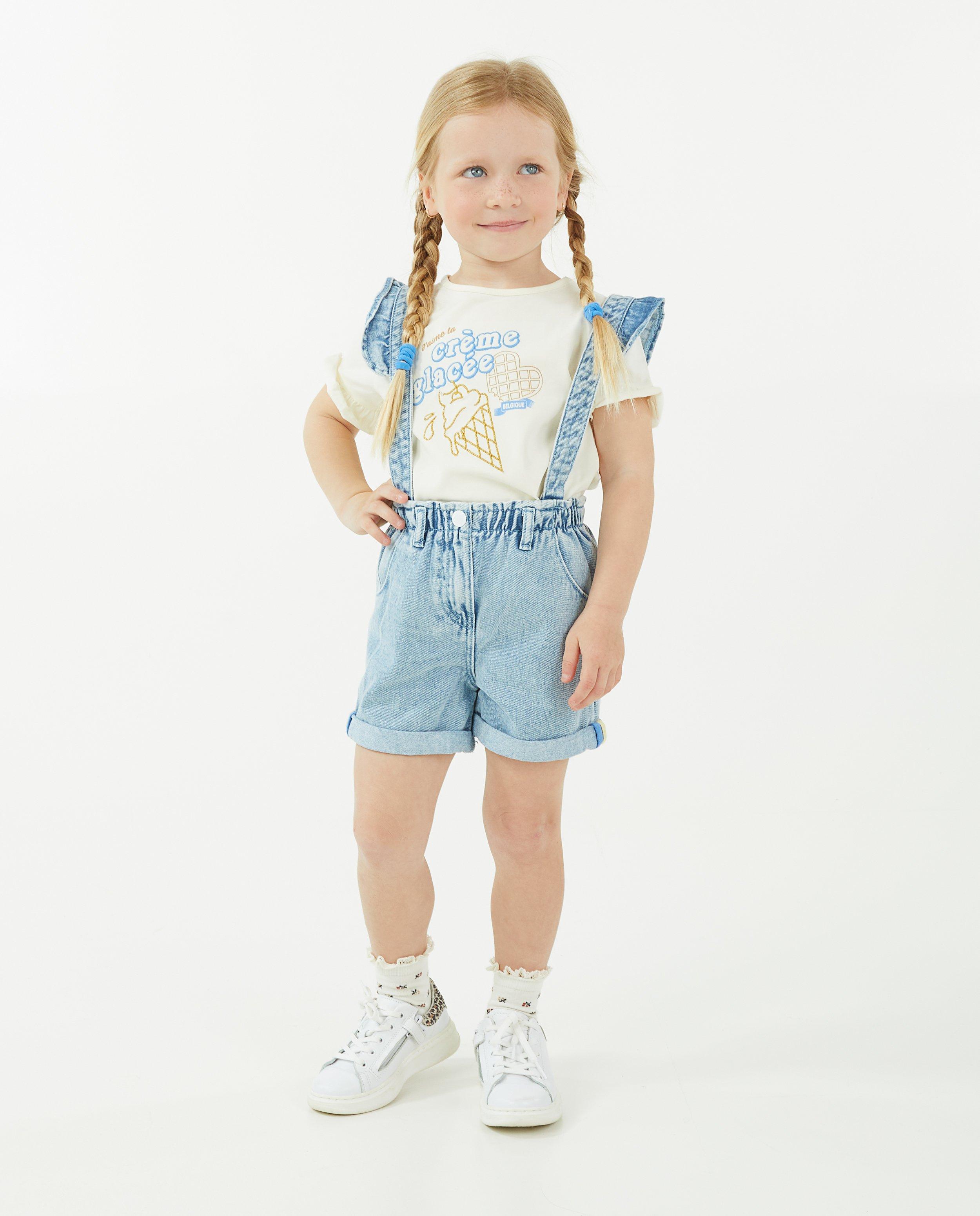 Shorts - Salopette ruchée en jeans bleu clair