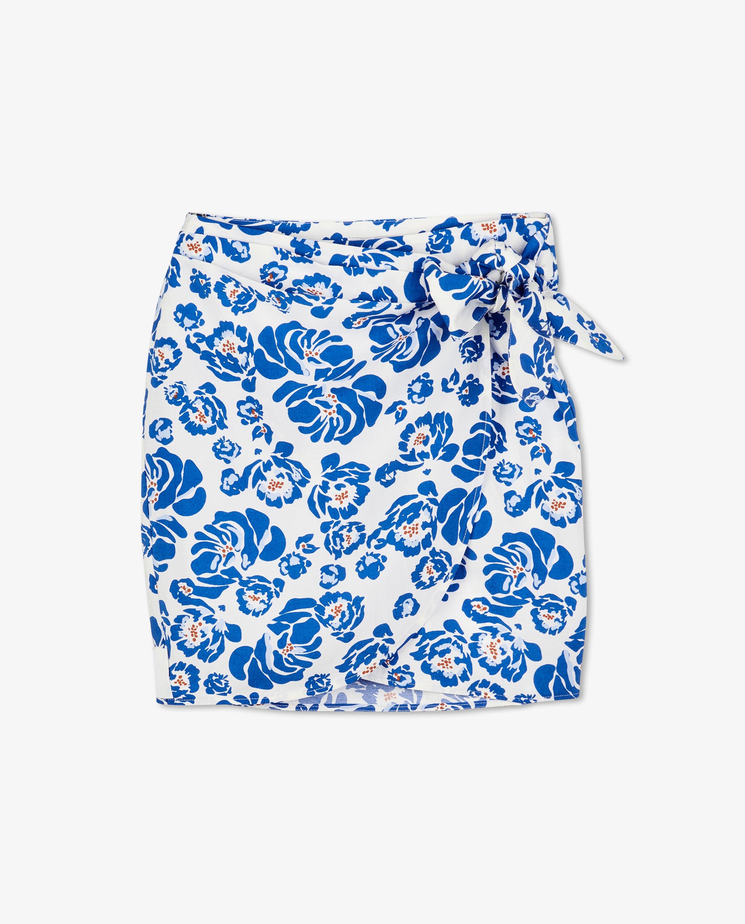 Jupes - Jupe portefeuille blanche à imprimé fleuri