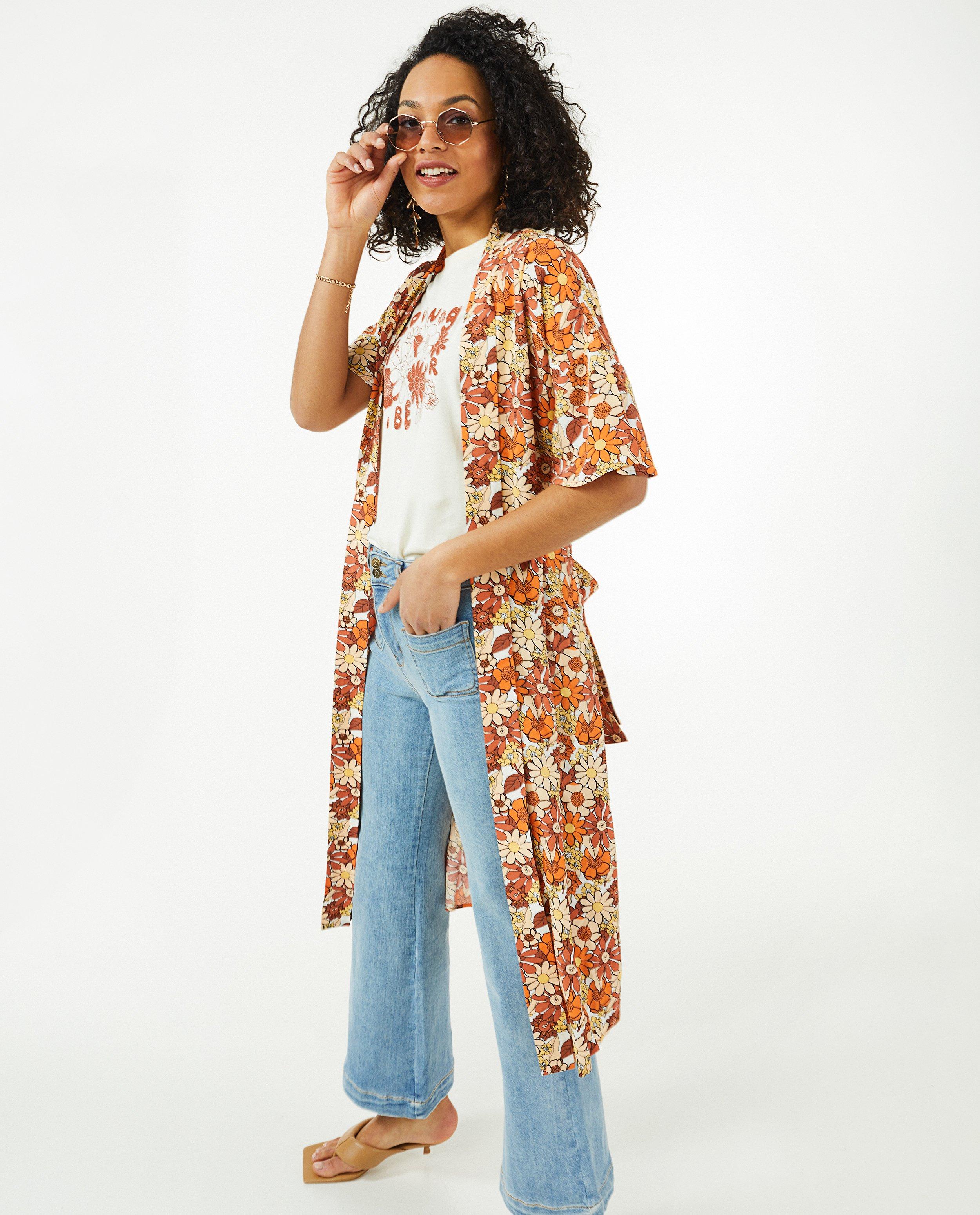 Oranje kimono met bloemenprint - Product Detail - oranje - afbeelding nummer 3