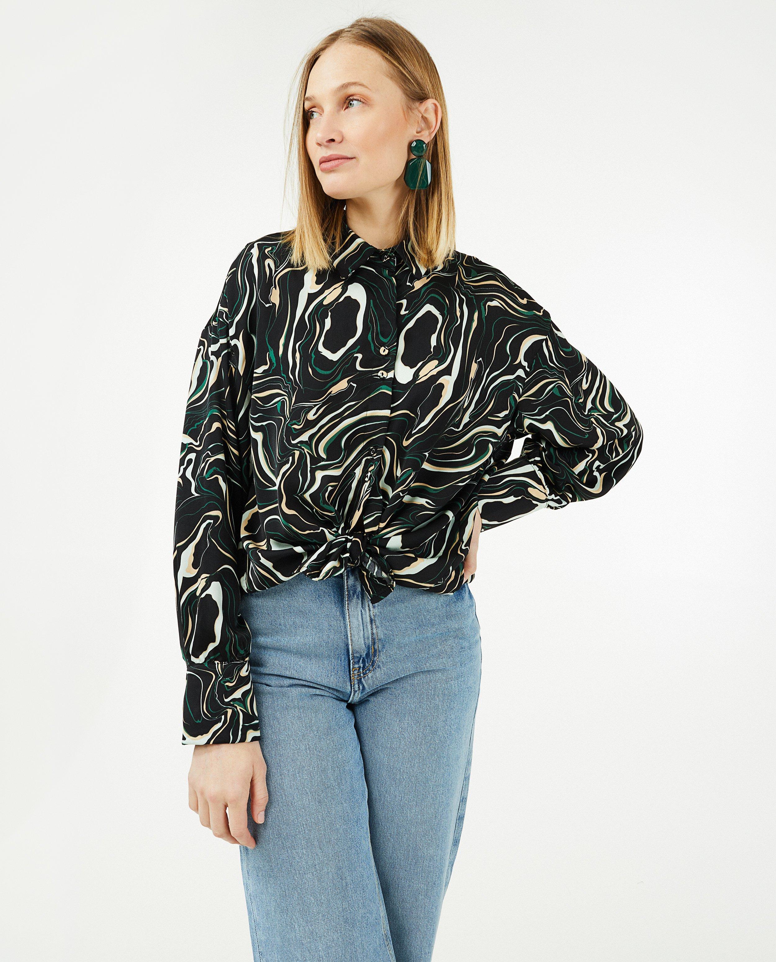 Chemises - Blouse noire à imprimé