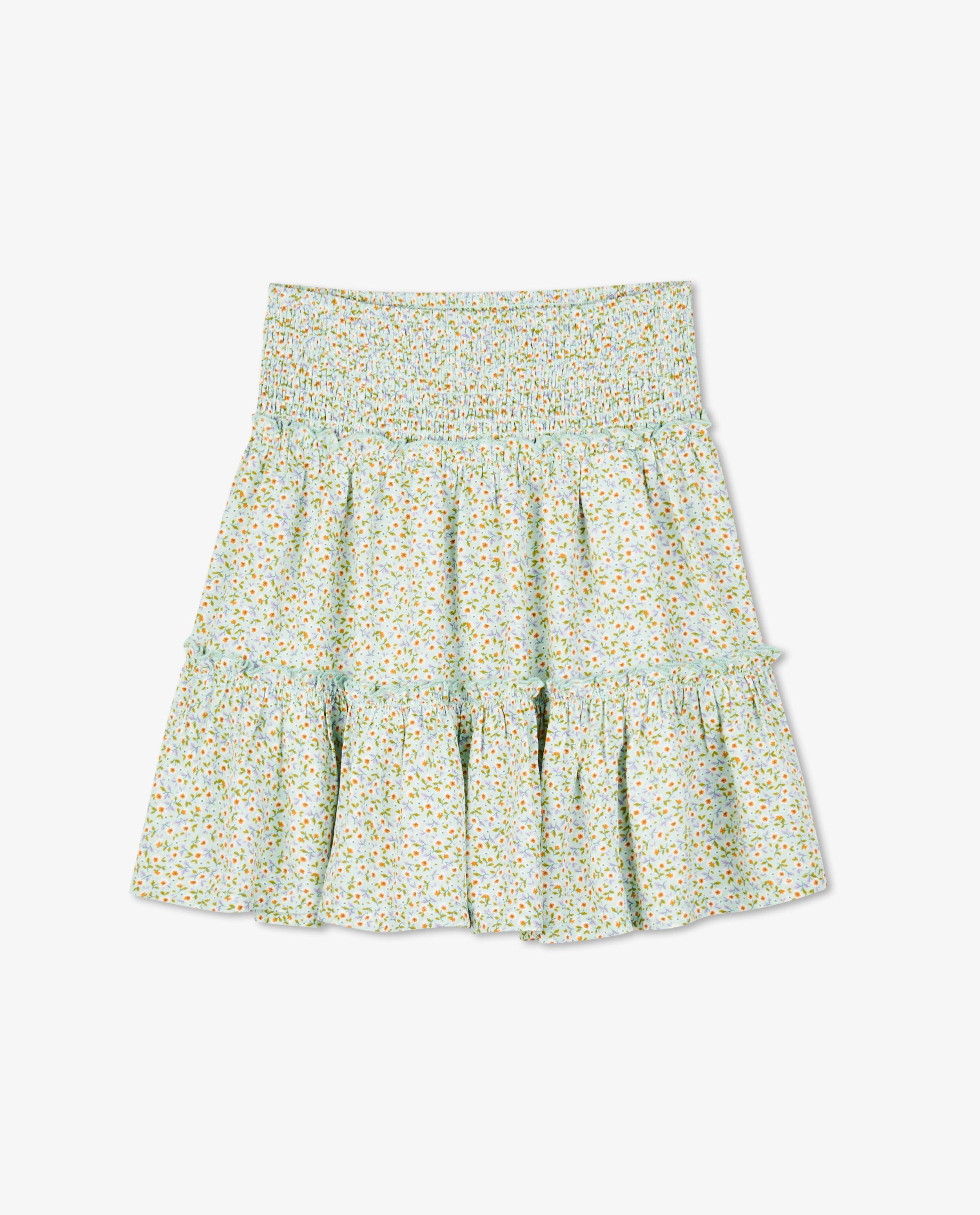 Rokken - Lichtgroene rok met bloemenprint