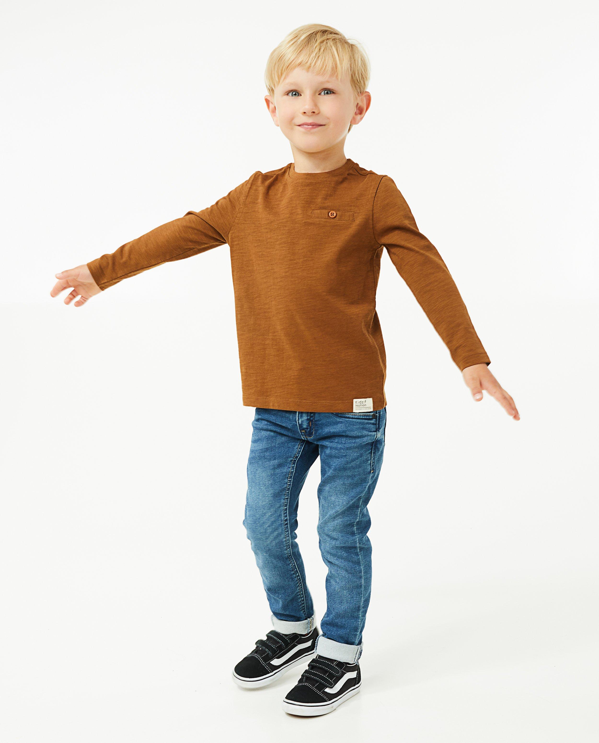 T-shirt brun à manches longues en coton bio - null - Fish & Chips