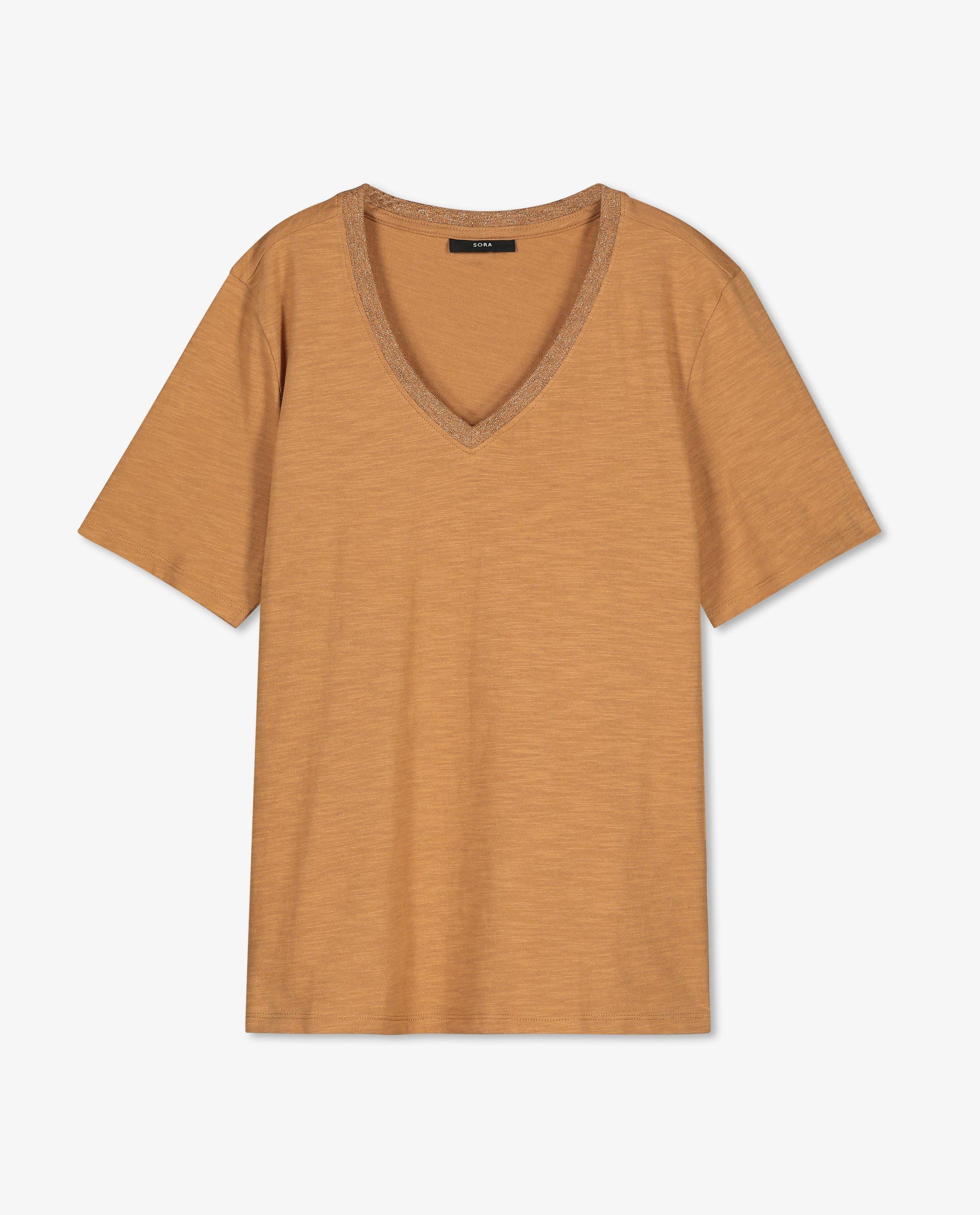 T-shirts - Koraalroze T-shirt met V-hals