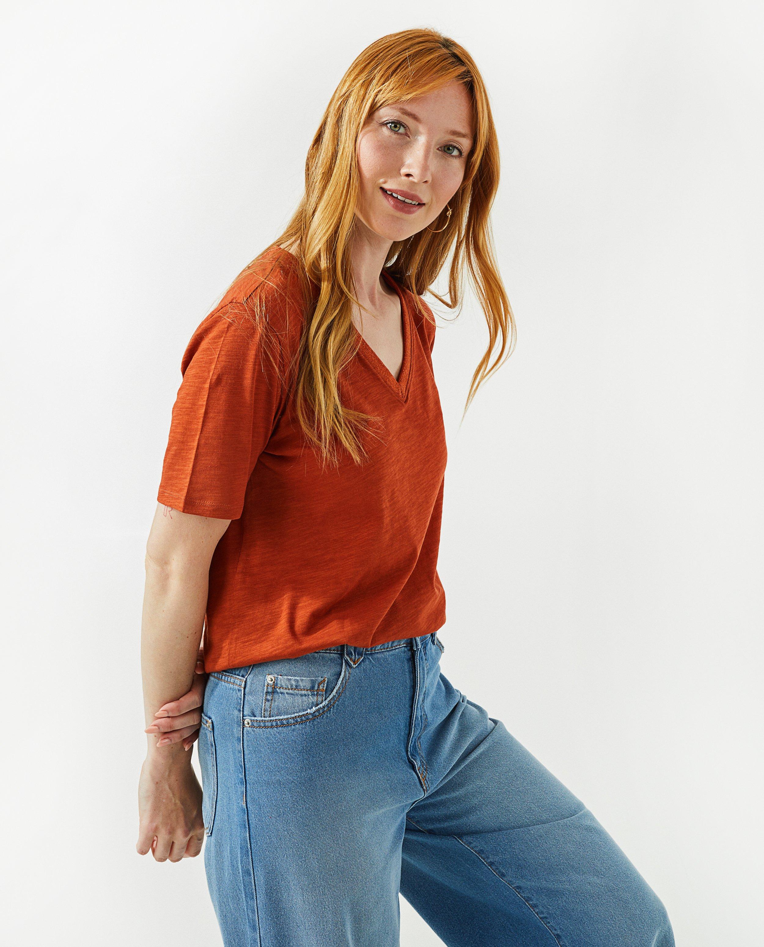 Oranje T-shirt met V-hals - null - Sora