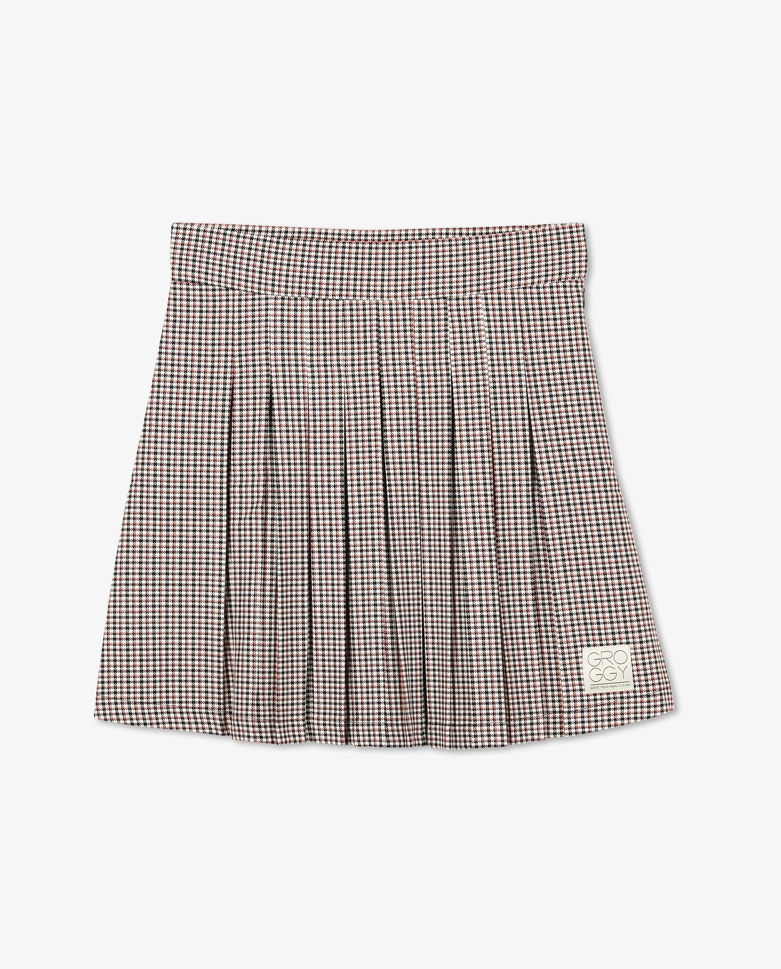 Courte jupe plissée à carreaux - Détails du produit - brun - image numéro 5