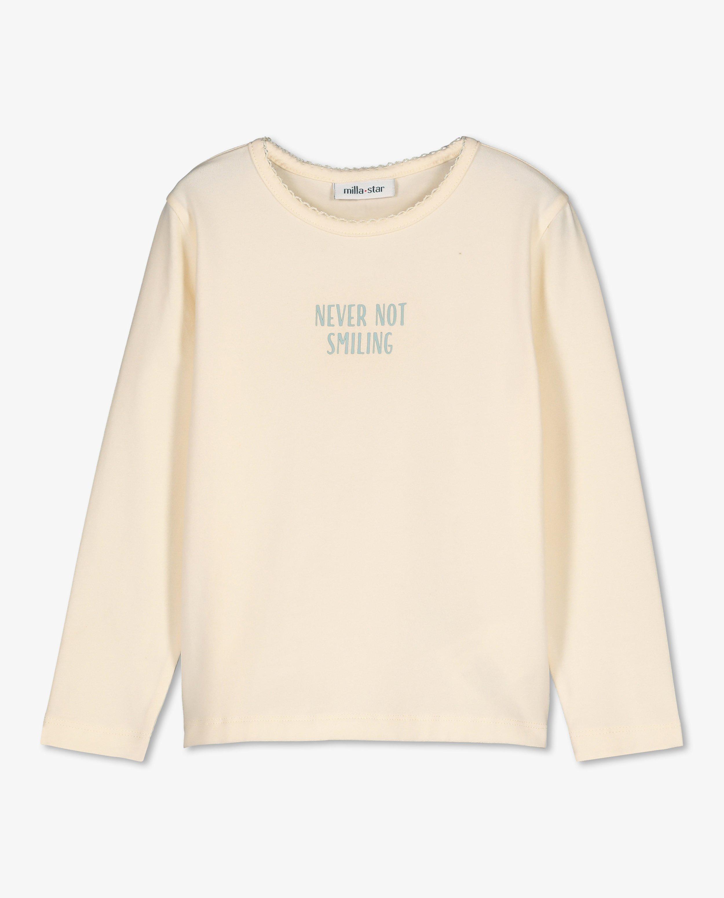 T-shirts - Offwhite longsleeve met opschrift