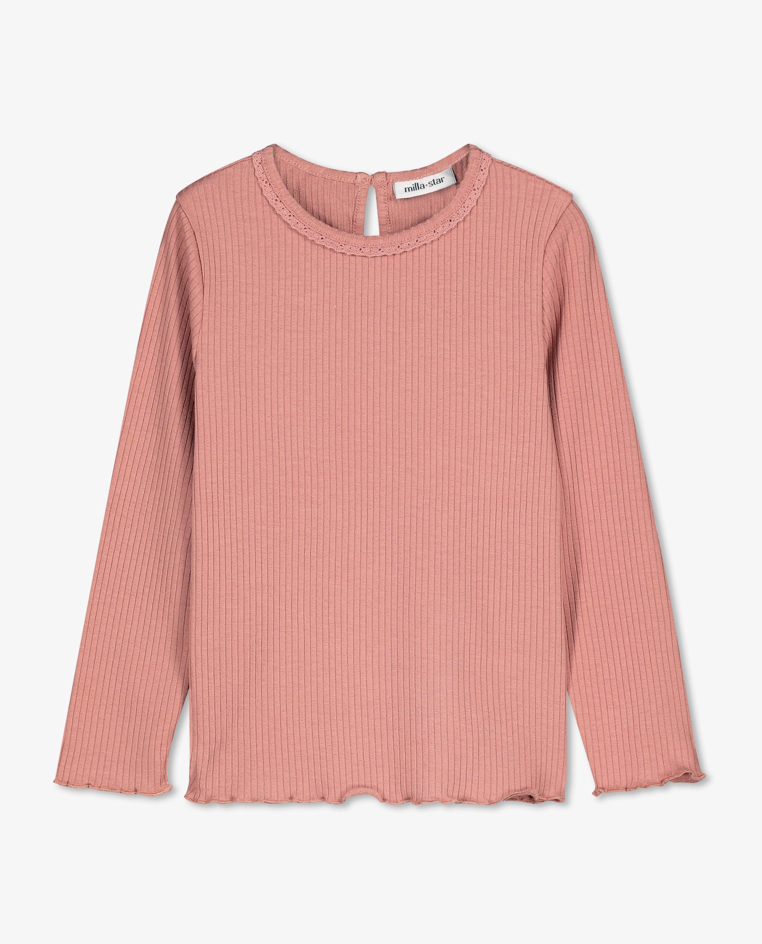 T-shirts - Roze longsleeve met rib