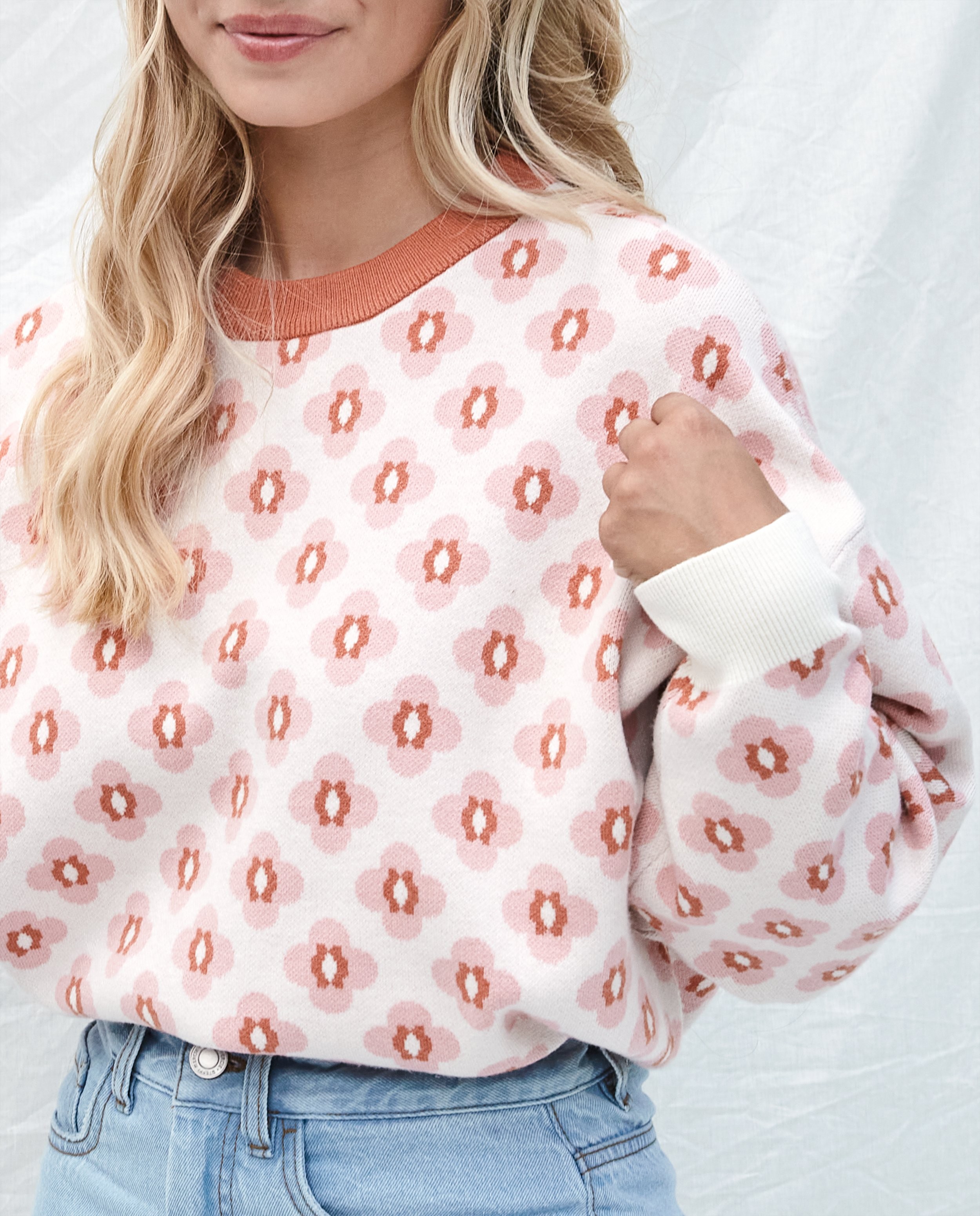 Pulls - Pull blanc à imprimé fleuri