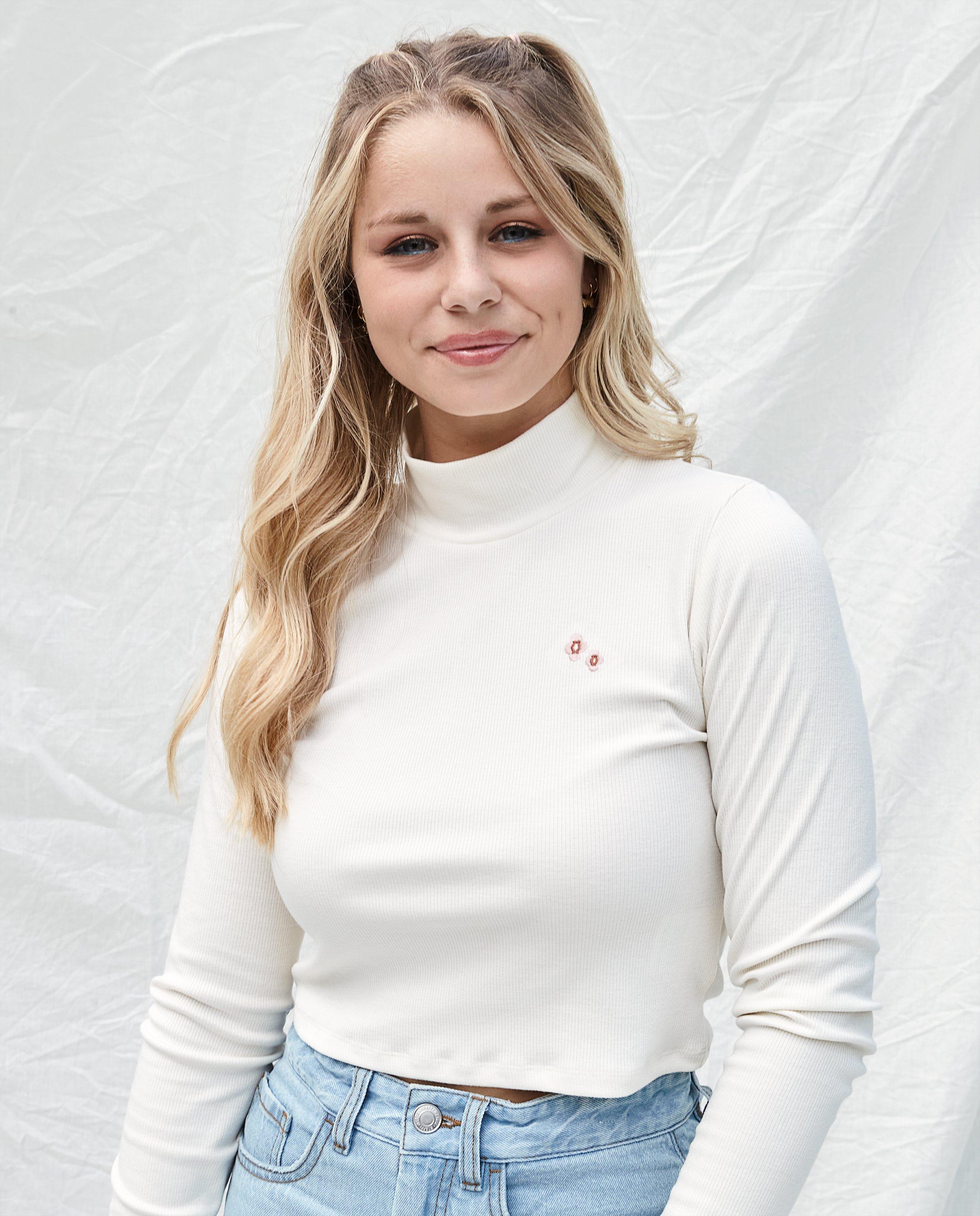 T-shirts - Ecru longsleeve met rib