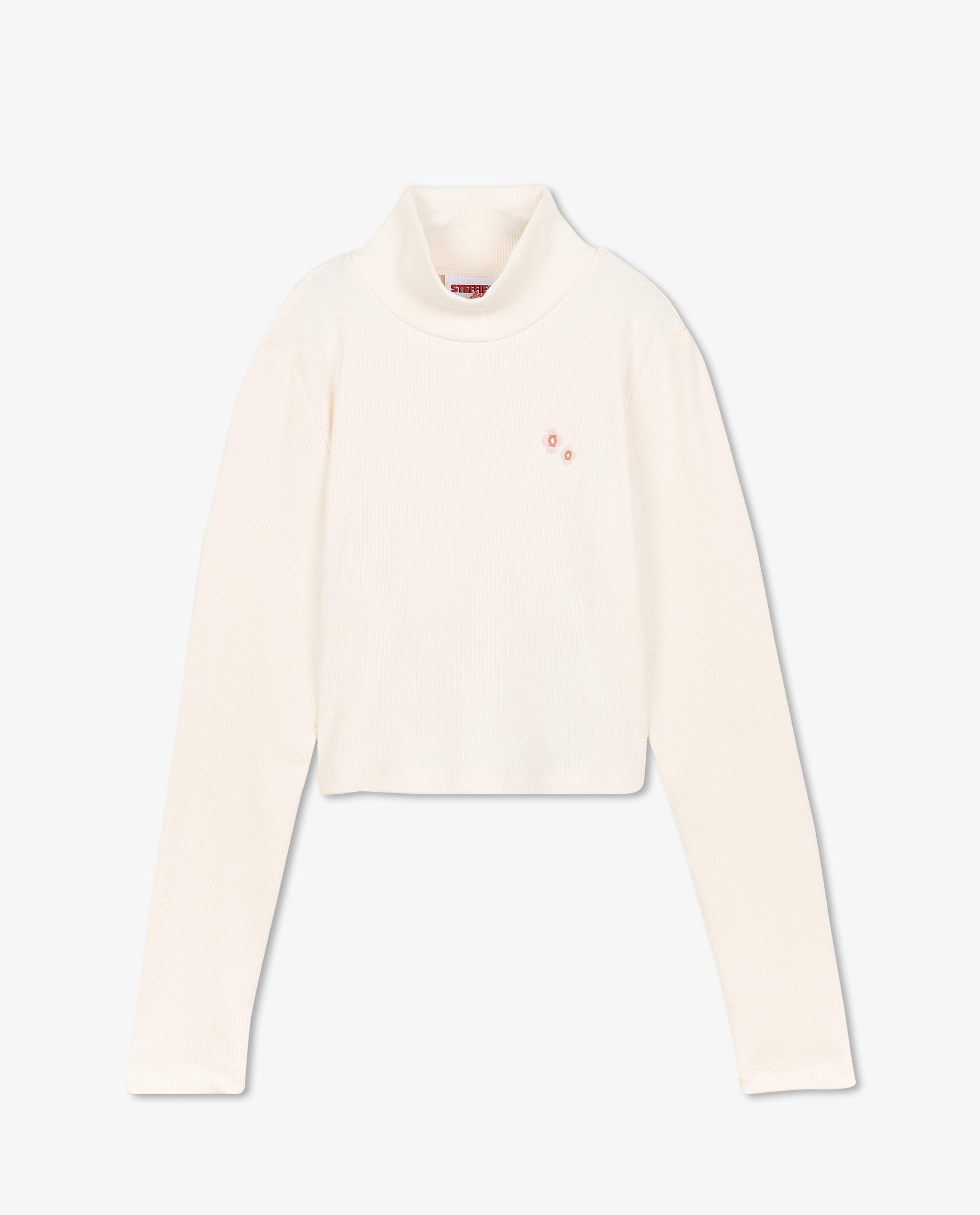 T-shirts - Ecru longsleeve met rib