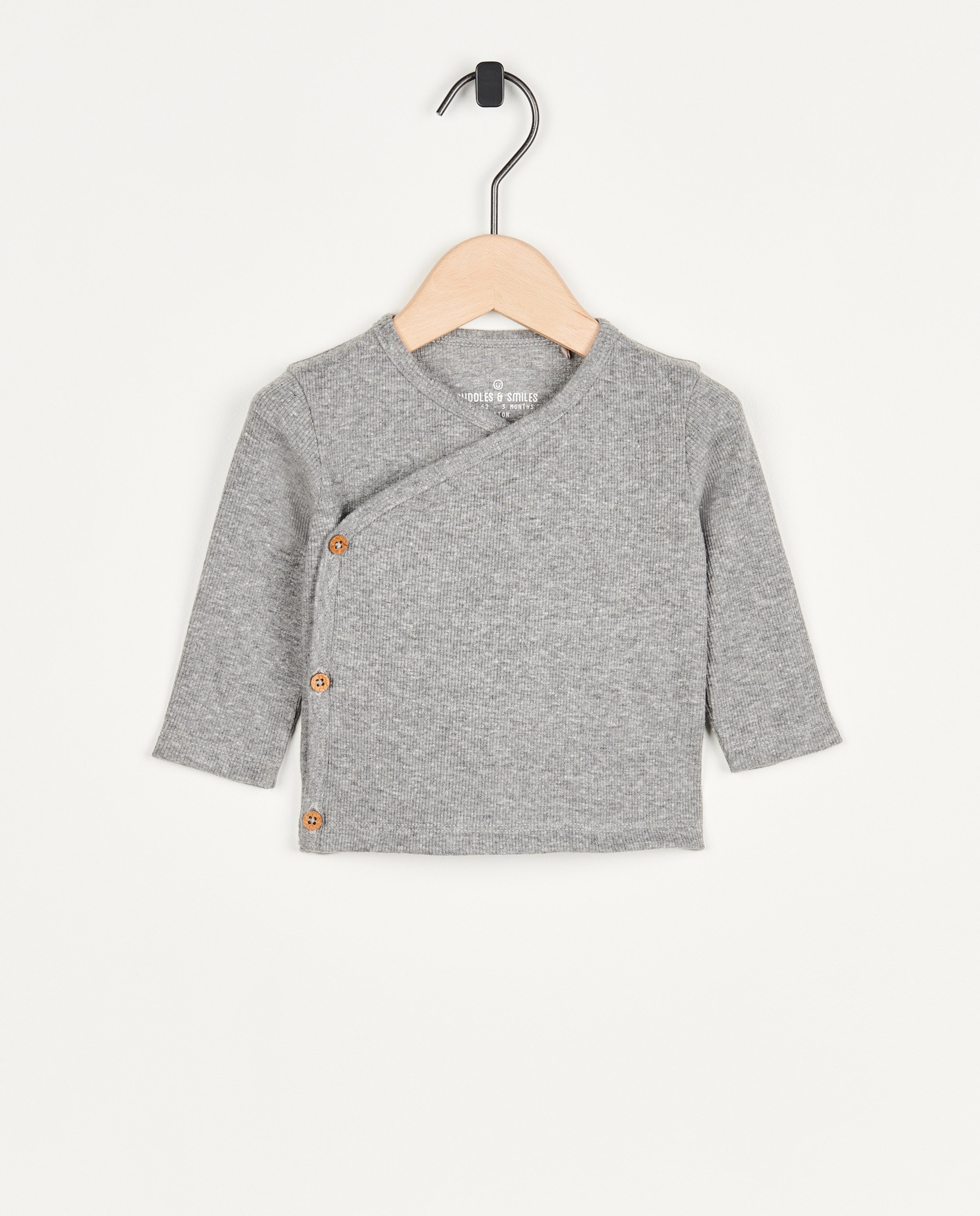 T-shirt gris à manches longues croisé - null - Newborn 50-68