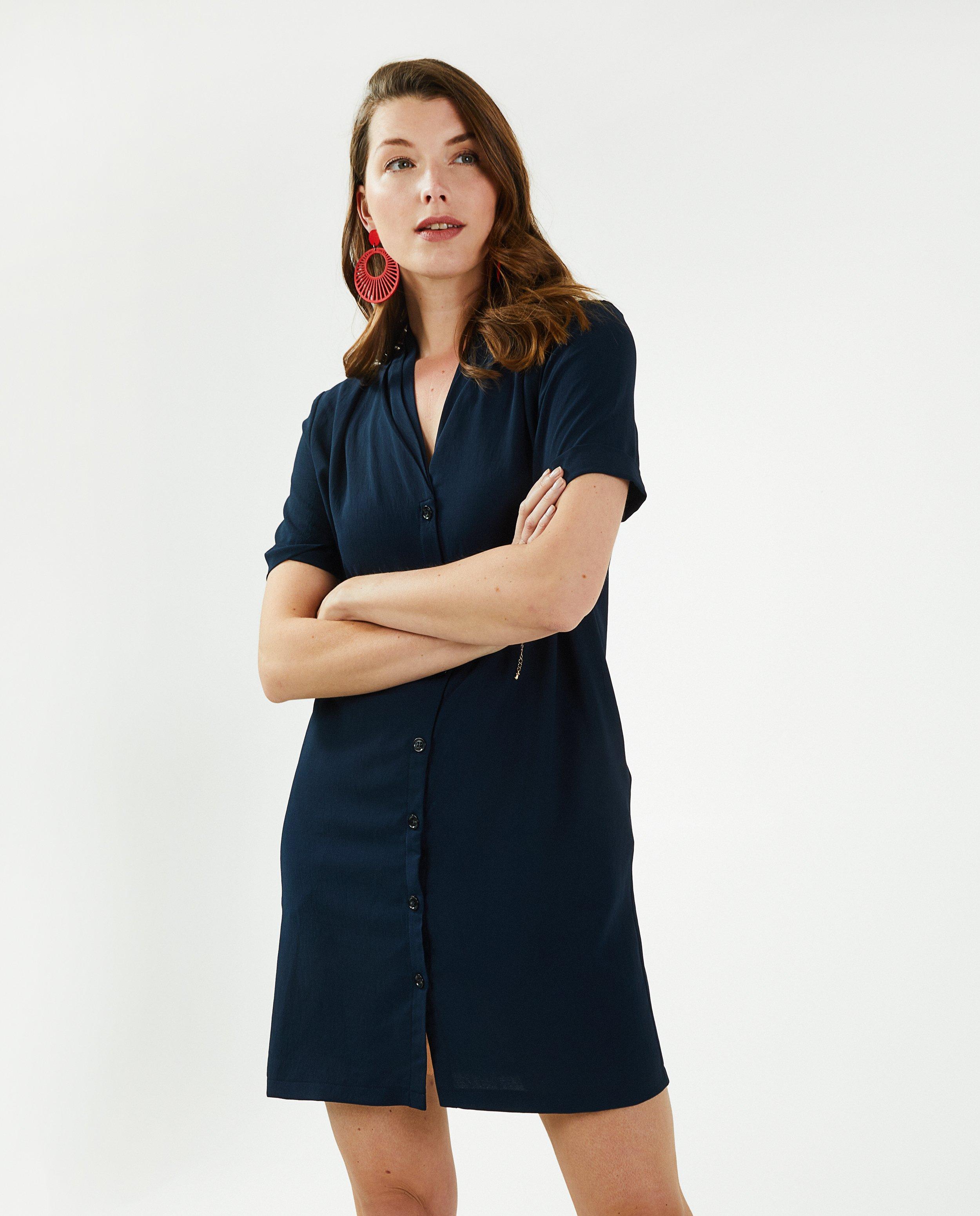 Donkerblauwe jurk met plooiaccenten - Product Detail - donkerblauw - afbeelding nummer 4