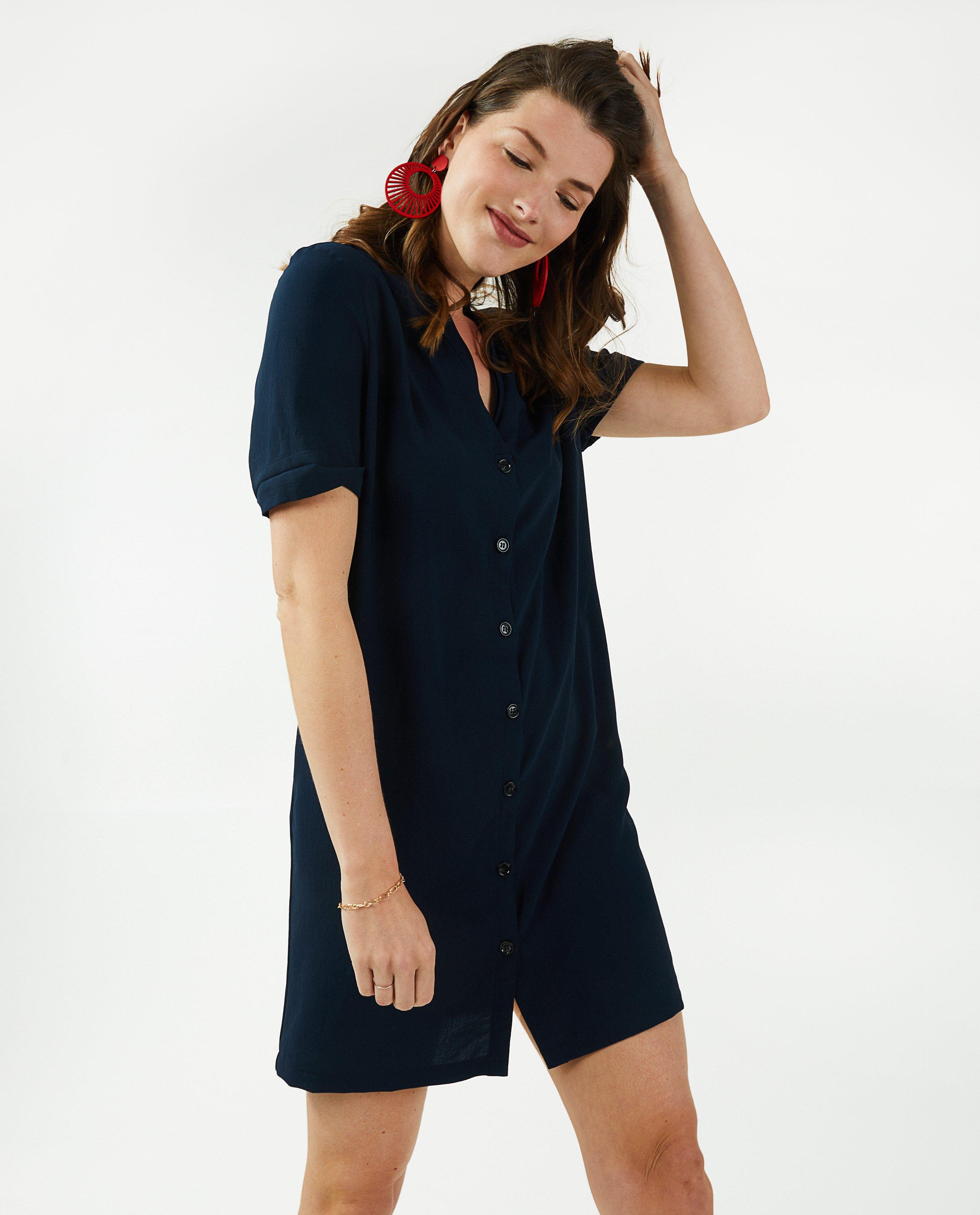 Robes - Robe bleu foncé à accents plissés