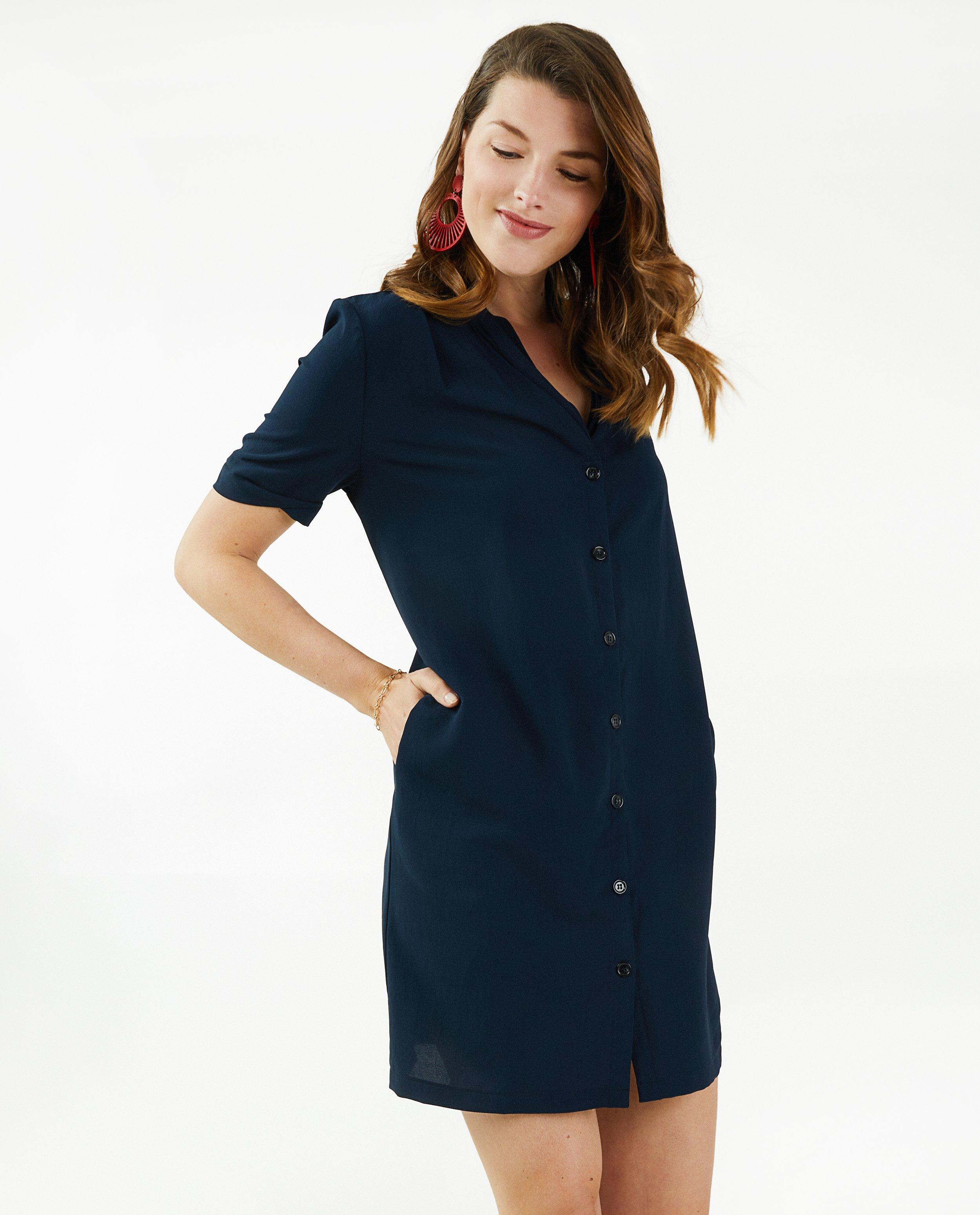 Robes - Robe bleu foncé à accents plissés