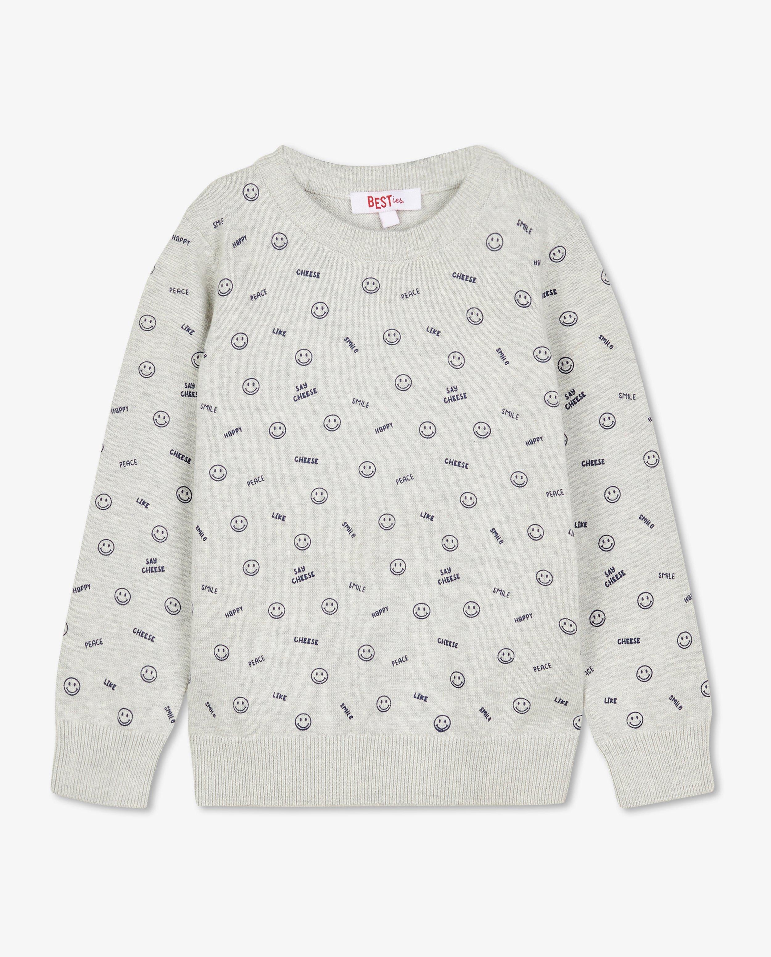 Pulls - Pull gris clair à imprimé