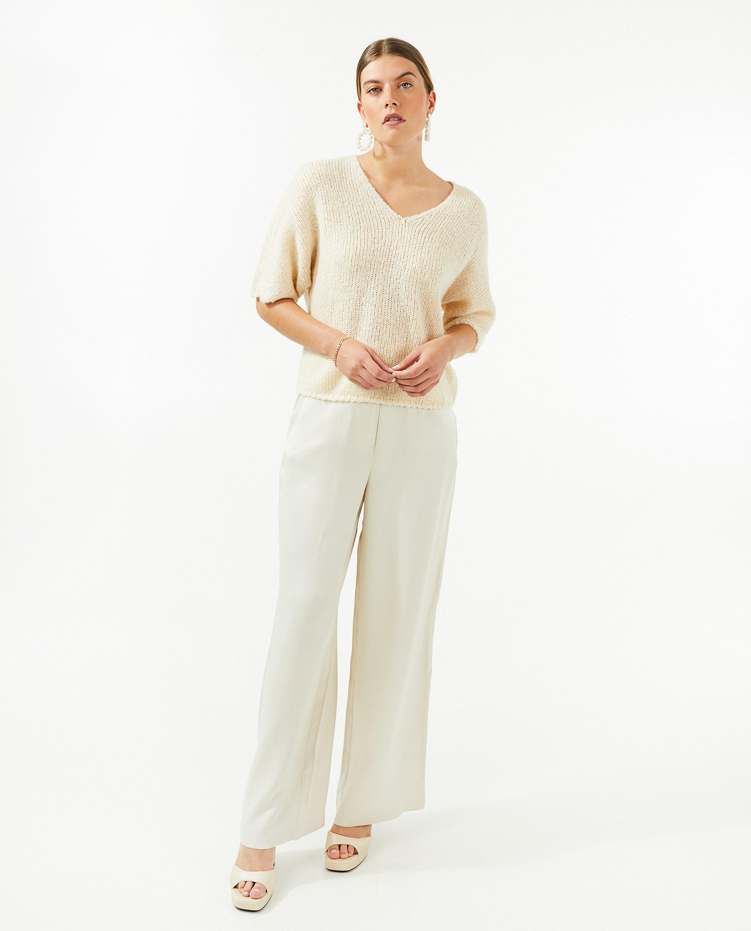 Pantalon beige clair à jambes larges - null - Sora