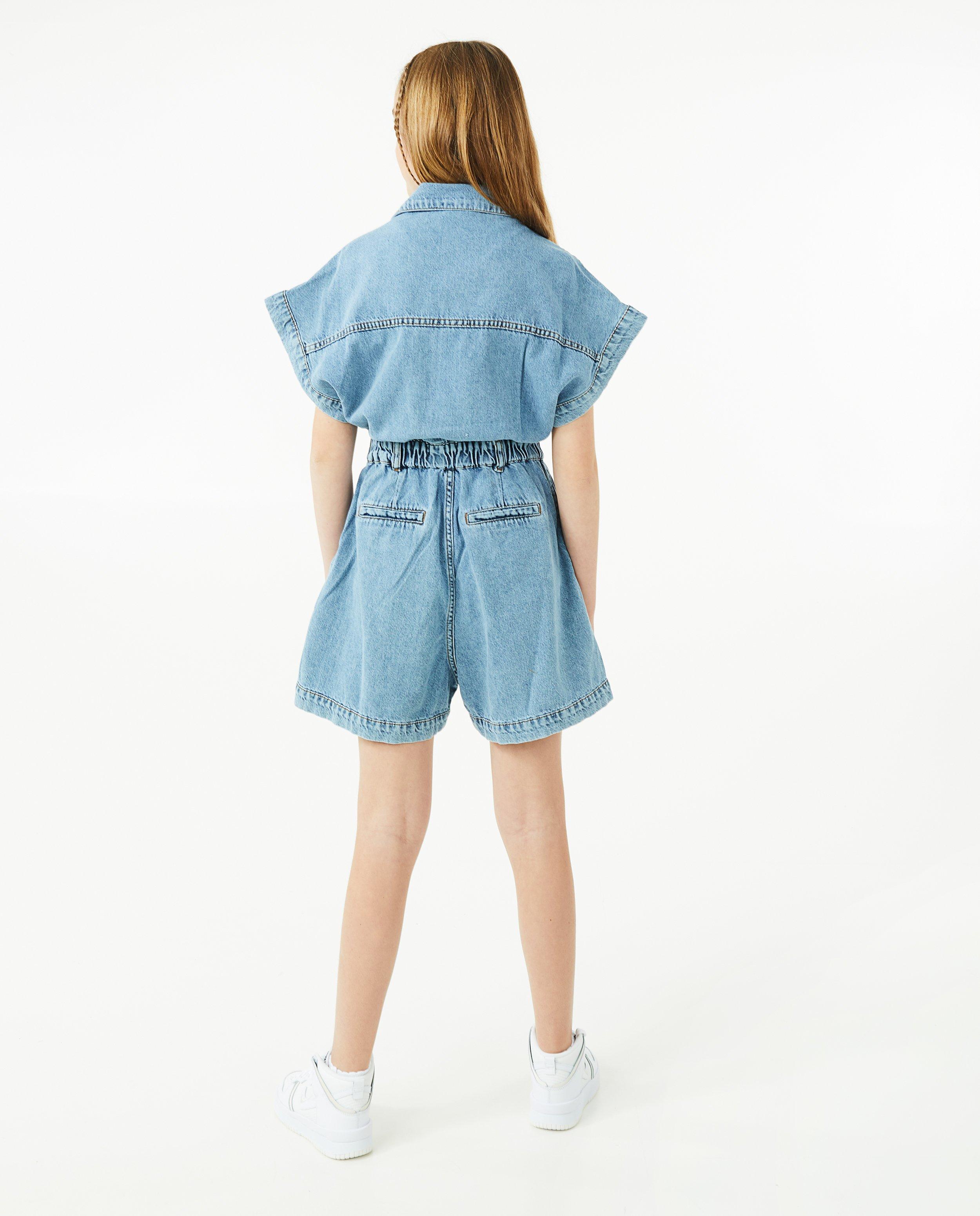 Jumpsuit - Blauwe jumpsuit met elastische tailleboord