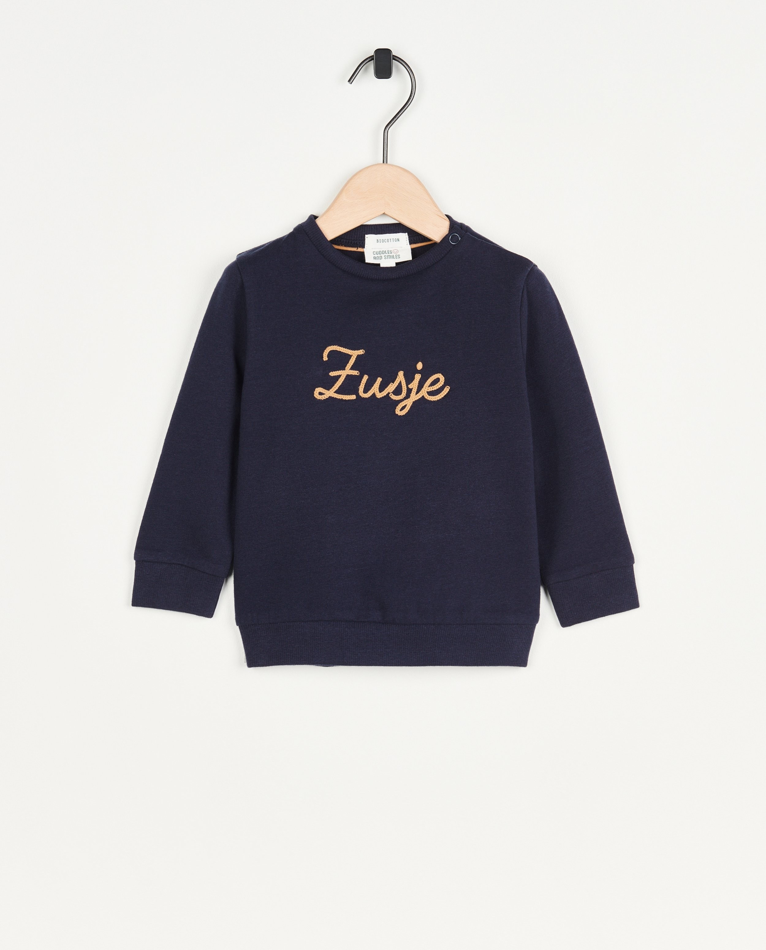 Blauwe sweater met opschrift (NL) - null - Cuddles and Smiles