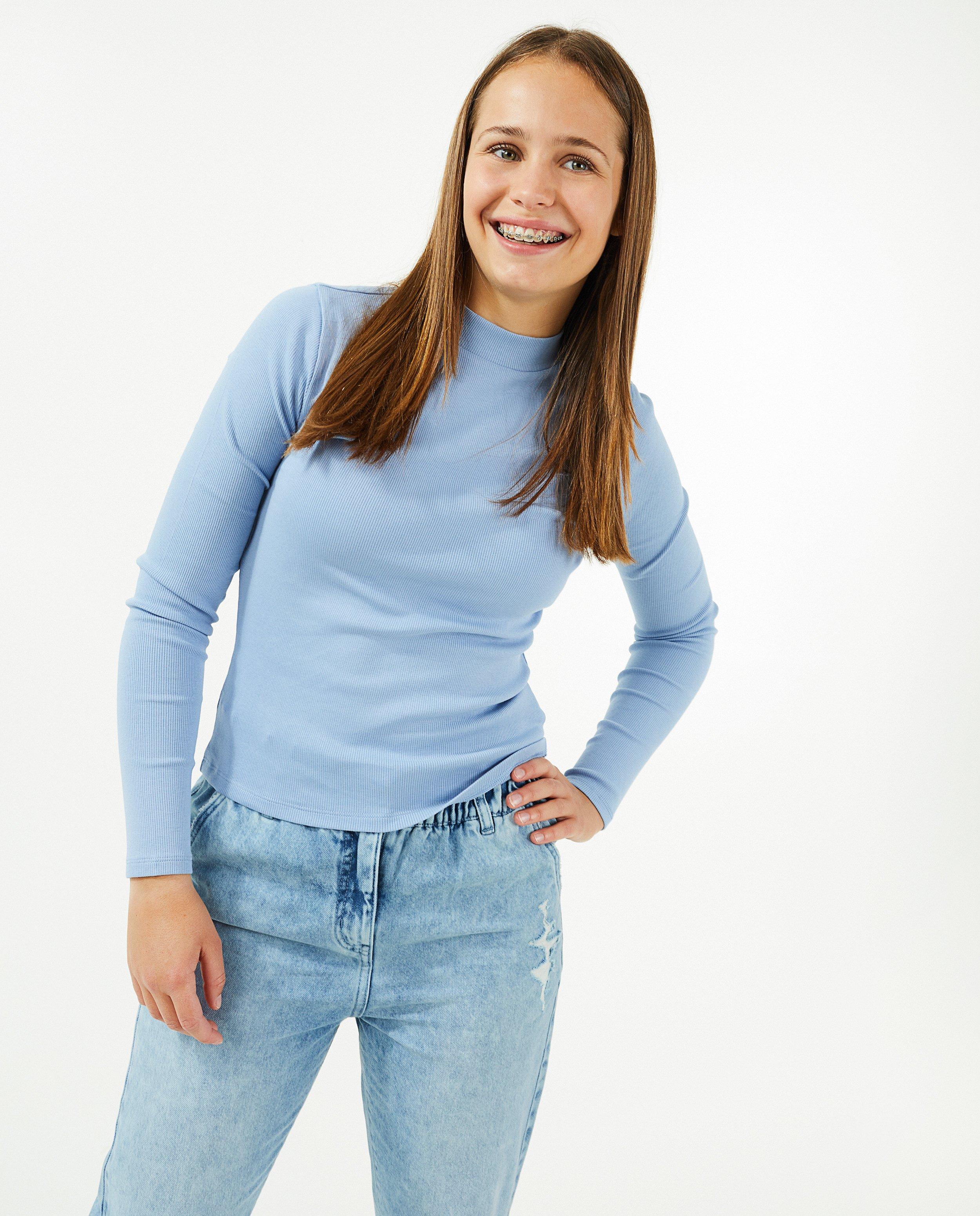 T-shirts - Bruine longsleeve met rib