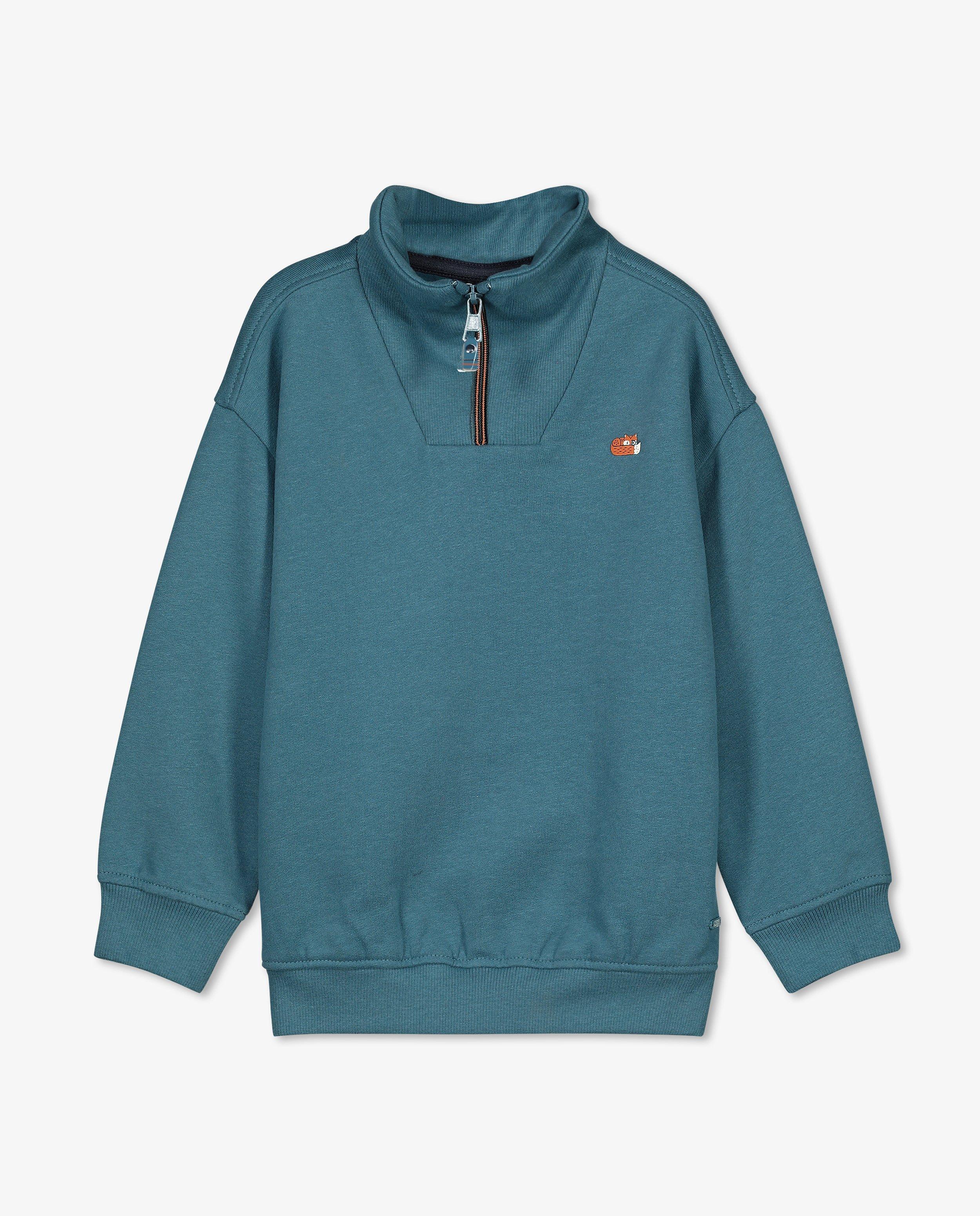 Sweats - Sweat bleu avec une courte fermeture à glissière