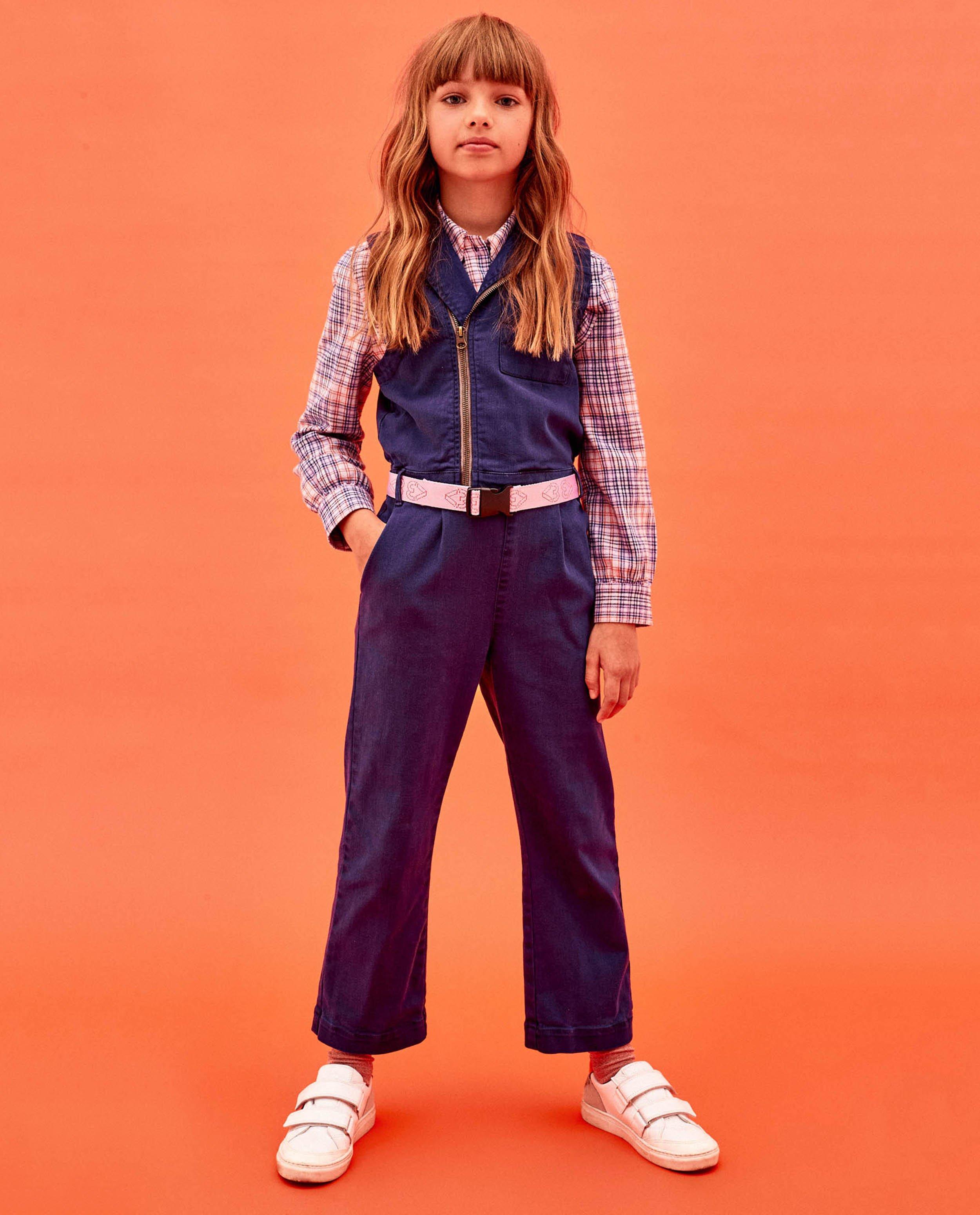 Jumpsuit - Blauw jumpsuit met roze riem